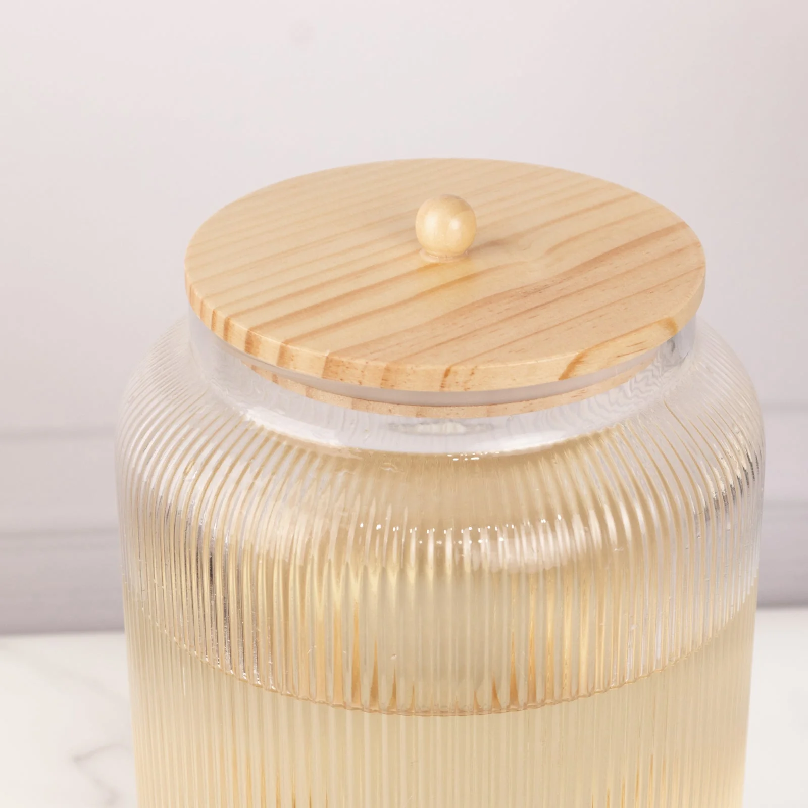 1 Gallon Clear Ribbed Glass Beverage Dispenser with Spigot 14", Wooden Stand and Lid Round Juice Jar - Lead-Free Countertop Feature - Image 7