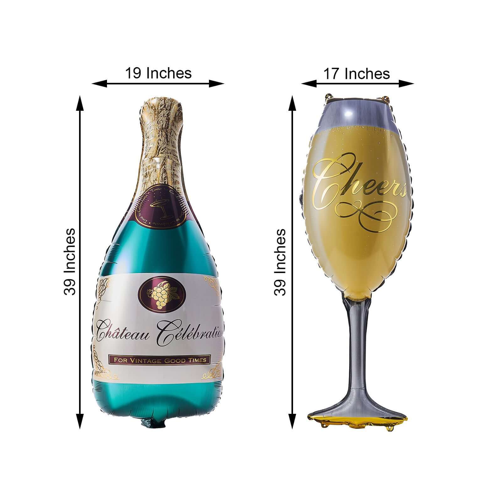 1 Pair Champagne Bottle and Glass Mylar Foil Helium/Air Balloons 39" - Image 3