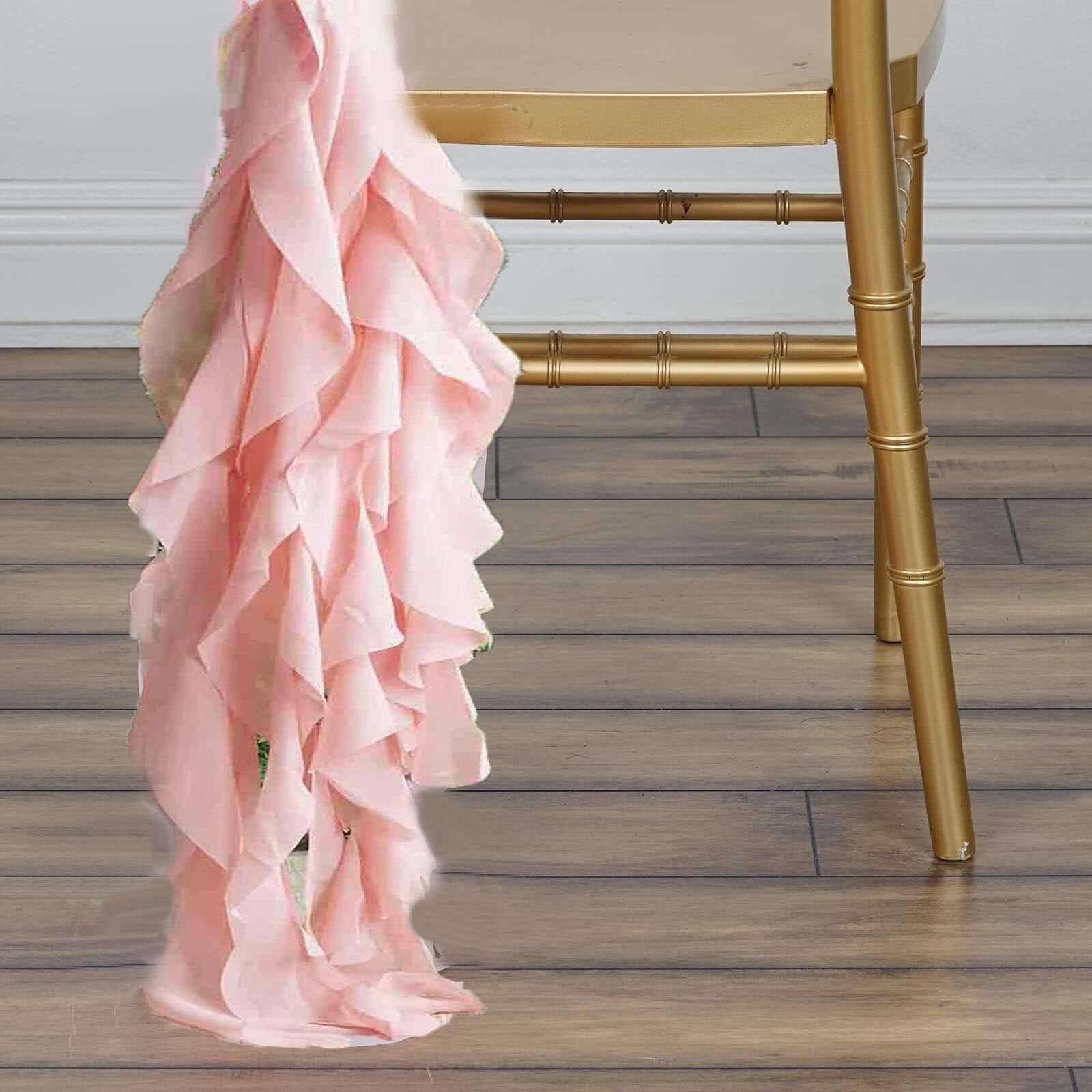 1 Set Chiffon Hoods Chair Sashes with Willow Ruffles Blush - Graceful Decorative Accent - Image 7