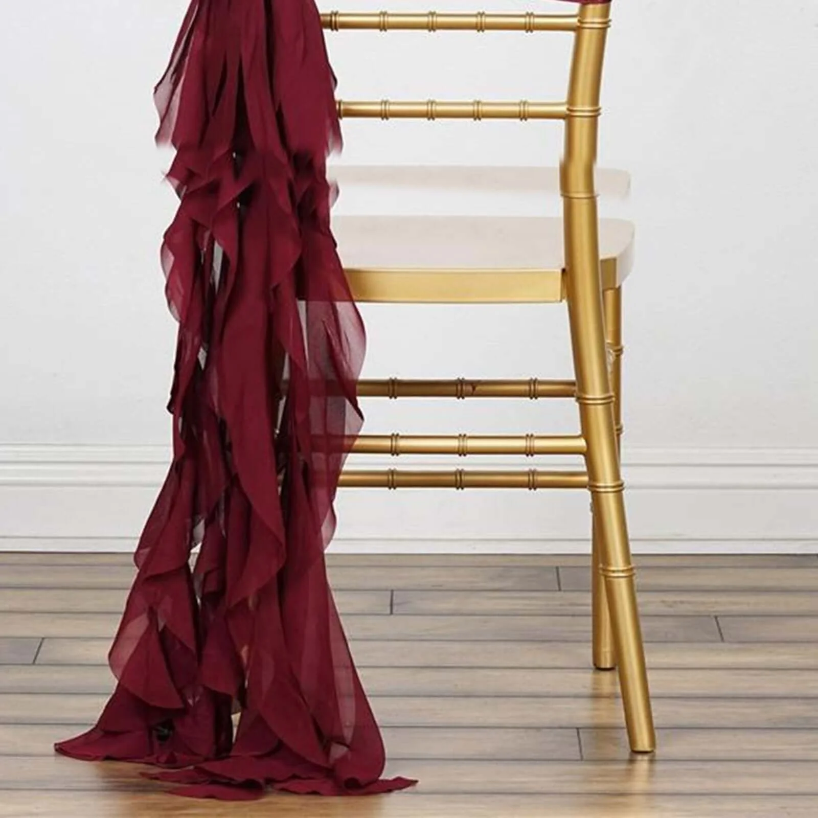 1 Set Chiffon Hoods Chair Sashes with Willow Ruffles Burgundy - Graceful Decorative Accent - Image 7