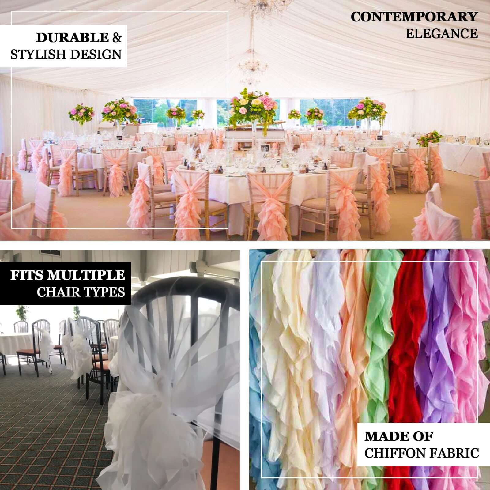 1 Set Chiffon Hoods Chair Sashes with Willow Ruffles Dusty Blue - Graceful Decorative Accent - Image 4