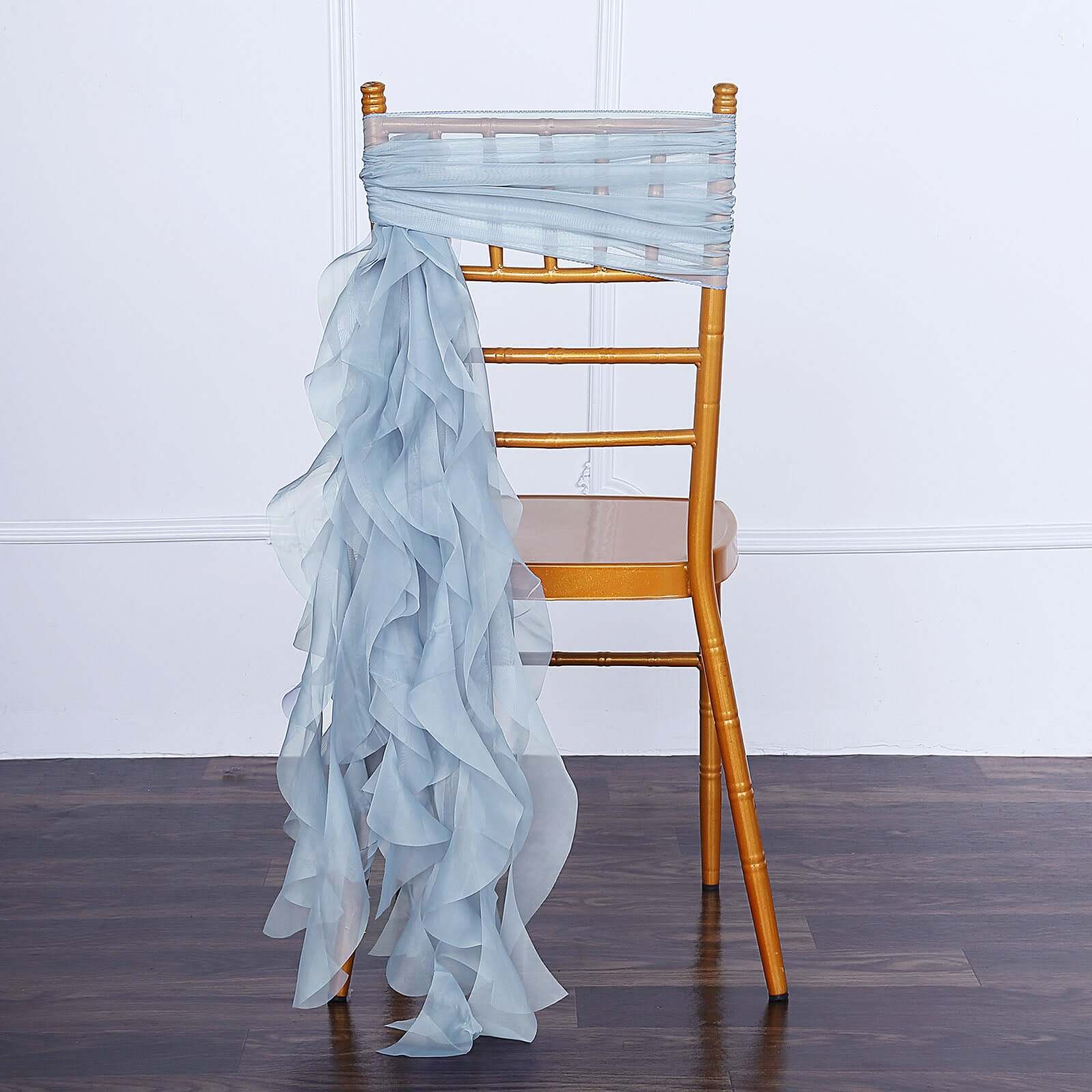 1 Set Chiffon Hoods Chair Sashes with Willow Ruffles Dusty Blue - Graceful Decorative Accent - Image 7