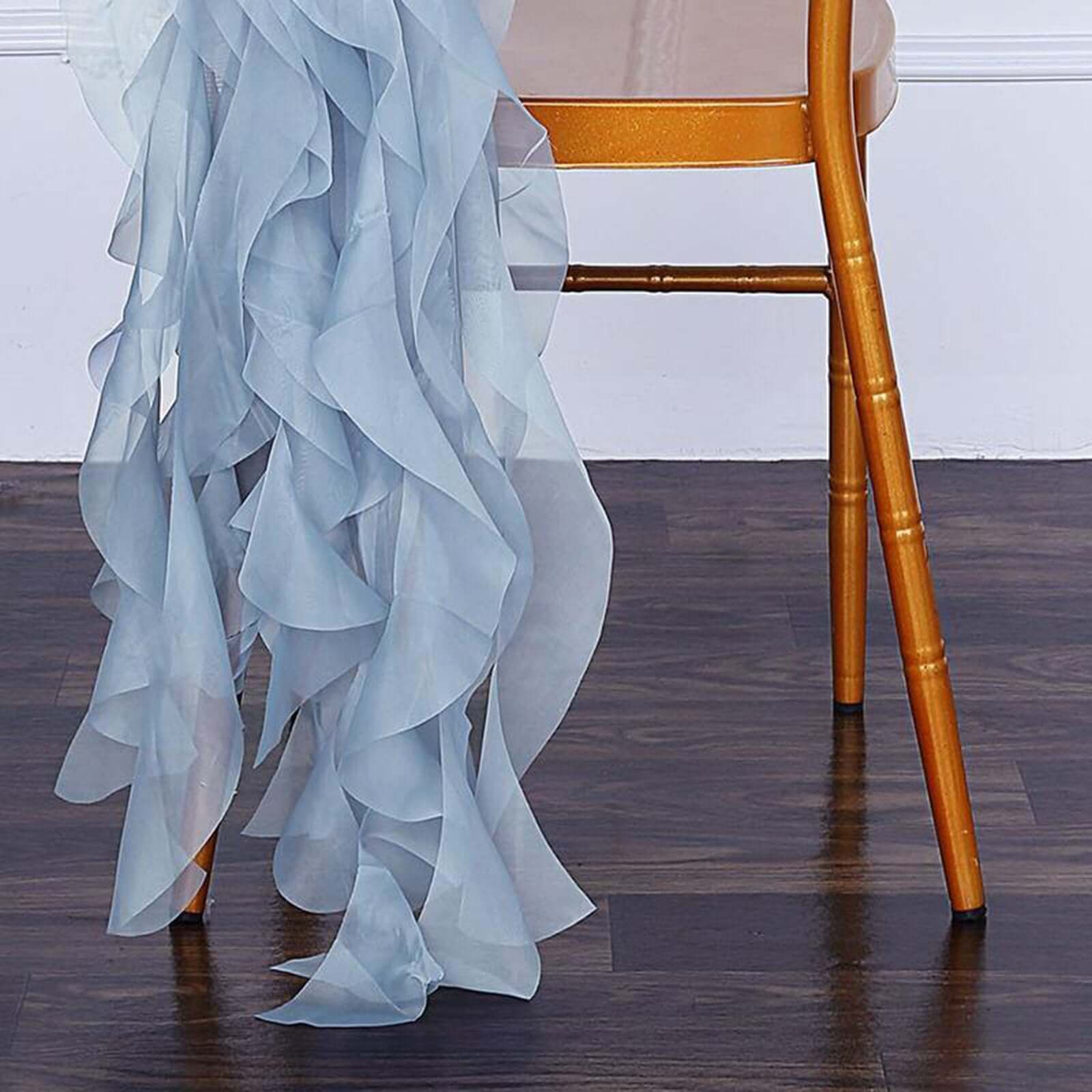 1 Set Chiffon Hoods Chair Sashes with Willow Ruffles Dusty Blue - Graceful Decorative Accent - Image 8