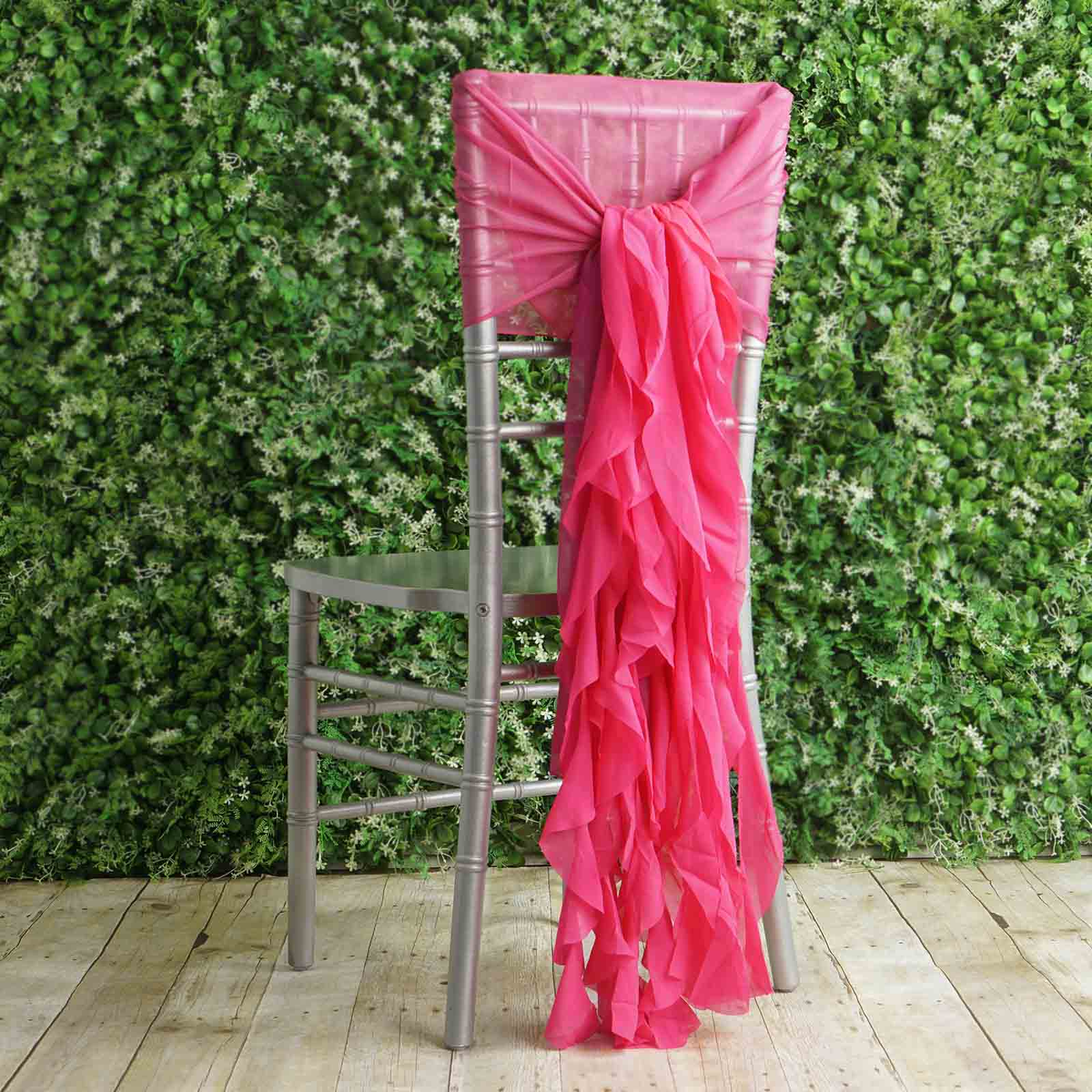 1 Set Chiffon Hoods Chair Sashes with Willow Ruffles Fuchsia - Graceful Decorative Accent - Image 2