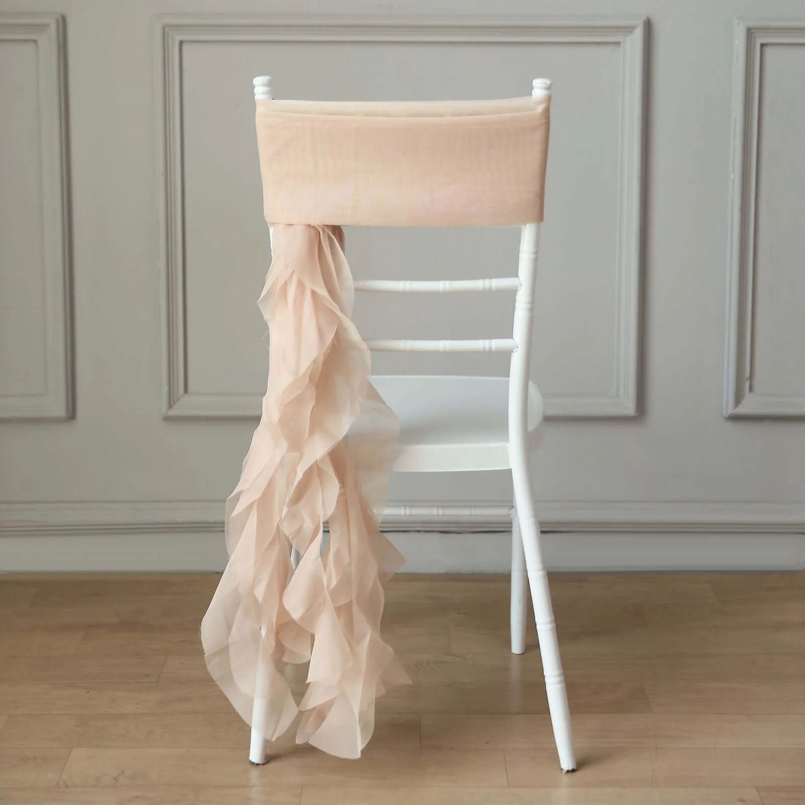 1 Set Chiffon Hoods Chair Sashes with Willow Ruffles Nude - Graceful Decorative Accent - Image 7