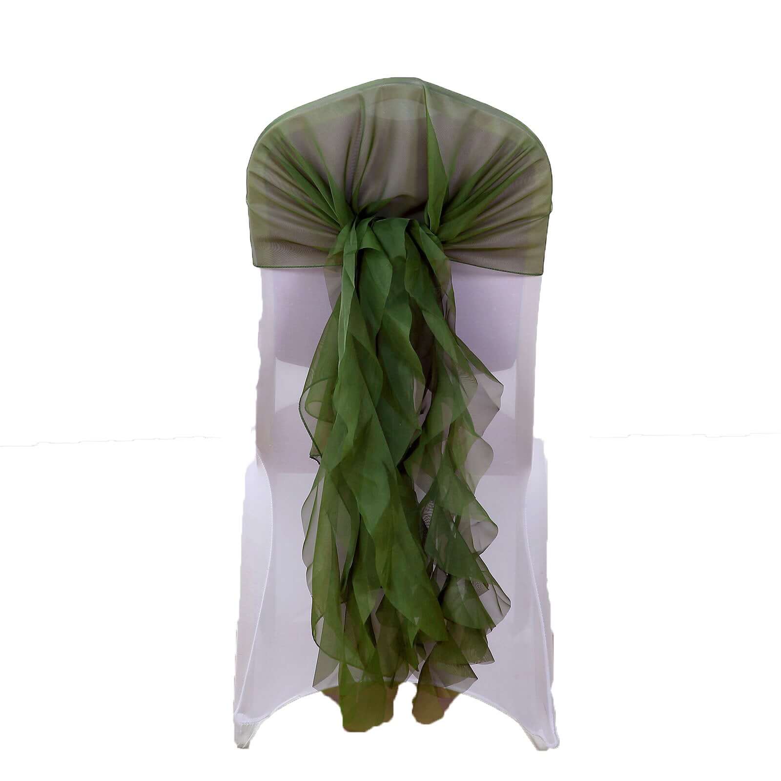 1 Set Chiffon Hoods Chair Sashes with Willow Ruffles Olive Green - Graceful Decorative Accent - Image 5