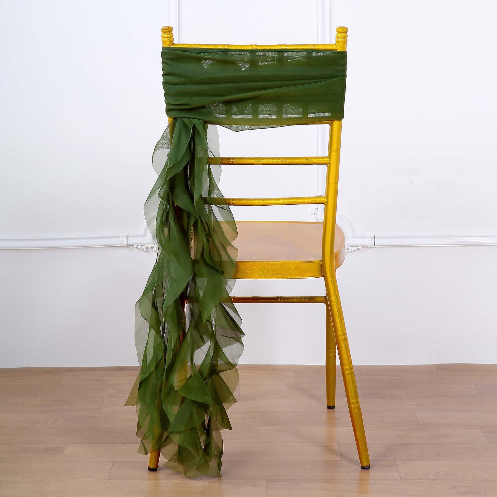 1 Set Chiffon Hoods Chair Sashes with Willow Ruffles Olive Green - Graceful Decorative Accent - Image 7