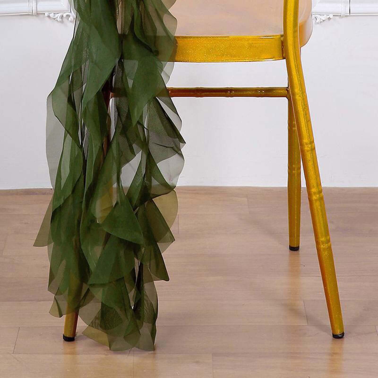 1 Set Chiffon Hoods Chair Sashes with Willow Ruffles Olive Green - Graceful Decorative Accent - Image 8