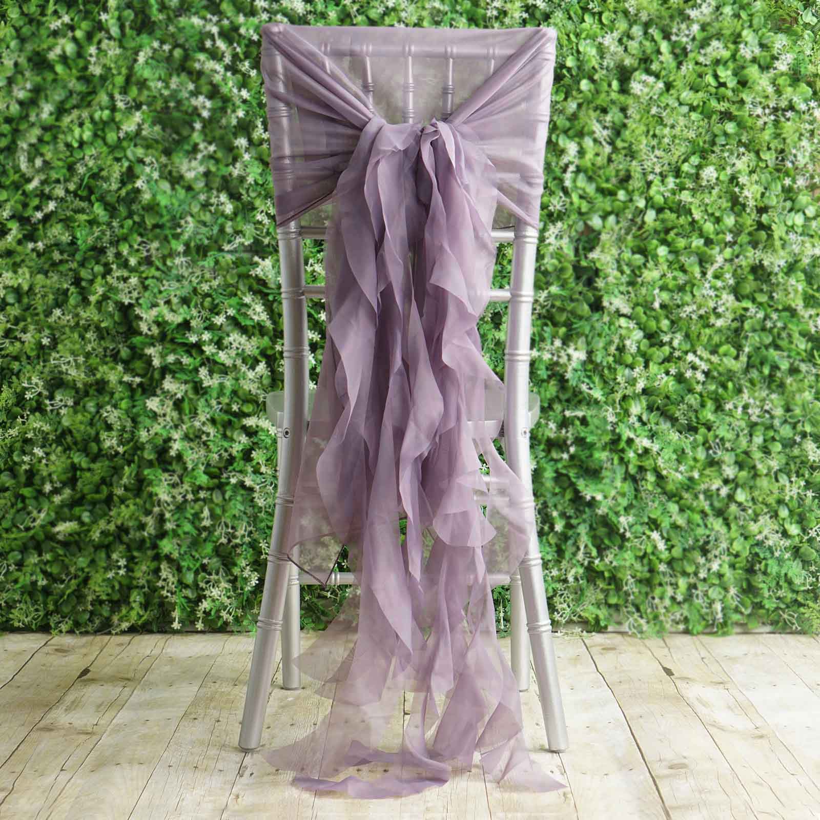 1 Set Chiffon Hoods Chair Sashes with Willow Ruffles Violet Amethyst - Graceful Decorative Accent