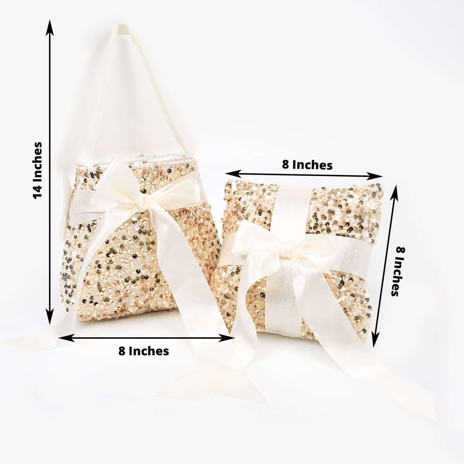 1 Set Gold Sequin Flower Girl Petal Basket and Ring Bearer Pillow Wedding Set - Image 3