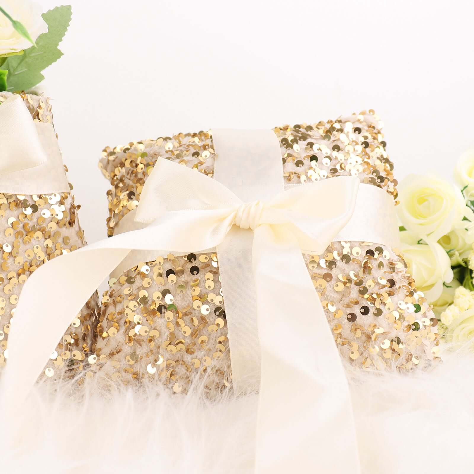 1 Set Gold Sequin Flower Girl Petal Basket and Ring Bearer Pillow Wedding Set - Image 5
