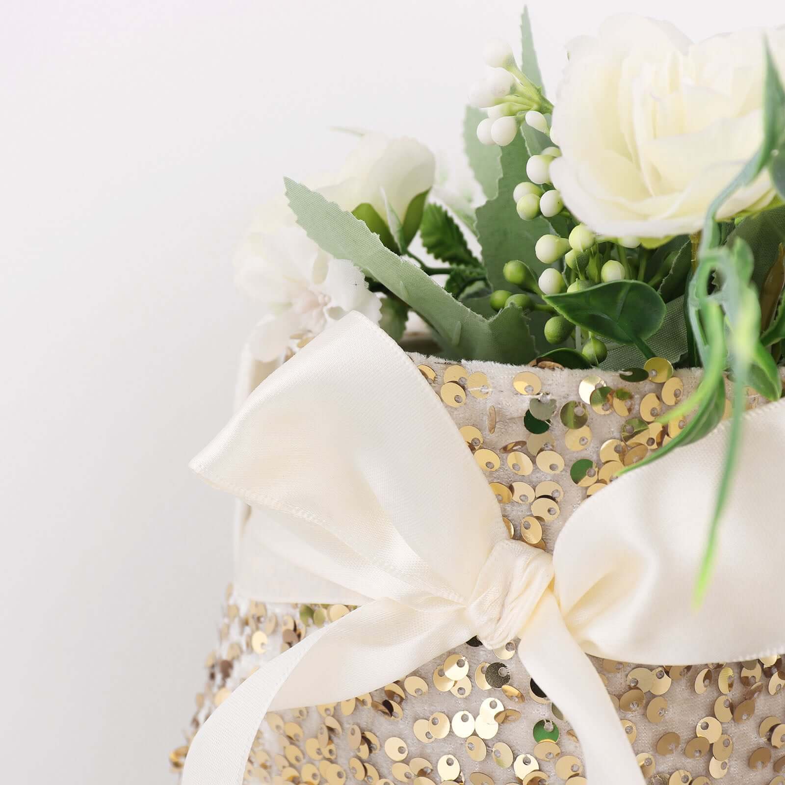 1 Set Gold Sequin Flower Girl Petal Basket and Ring Bearer Pillow Wedding Set - Image 6
