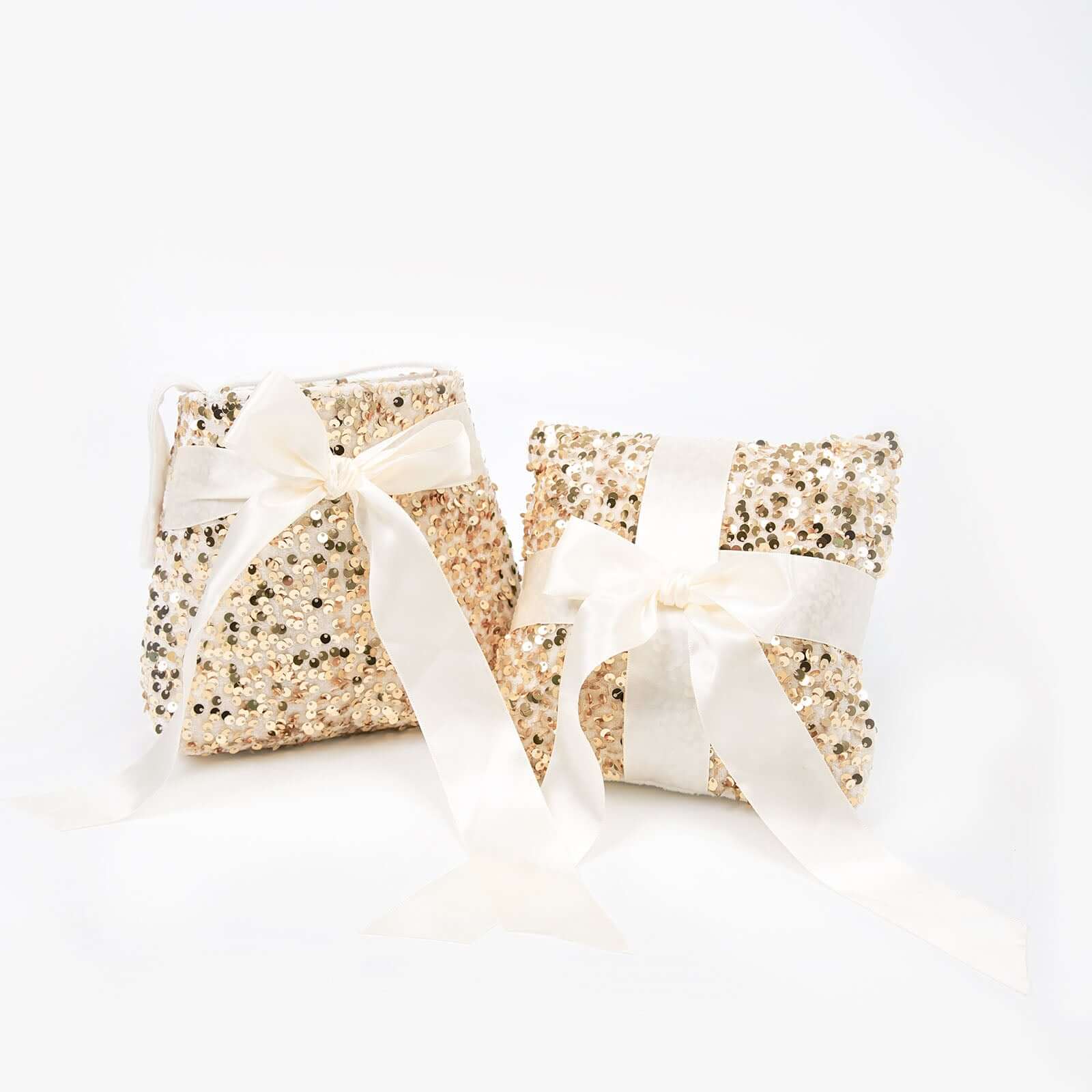 1 Set Gold Sequin Flower Girl Petal Basket and Ring Bearer Pillow Wedding Set - Image 7