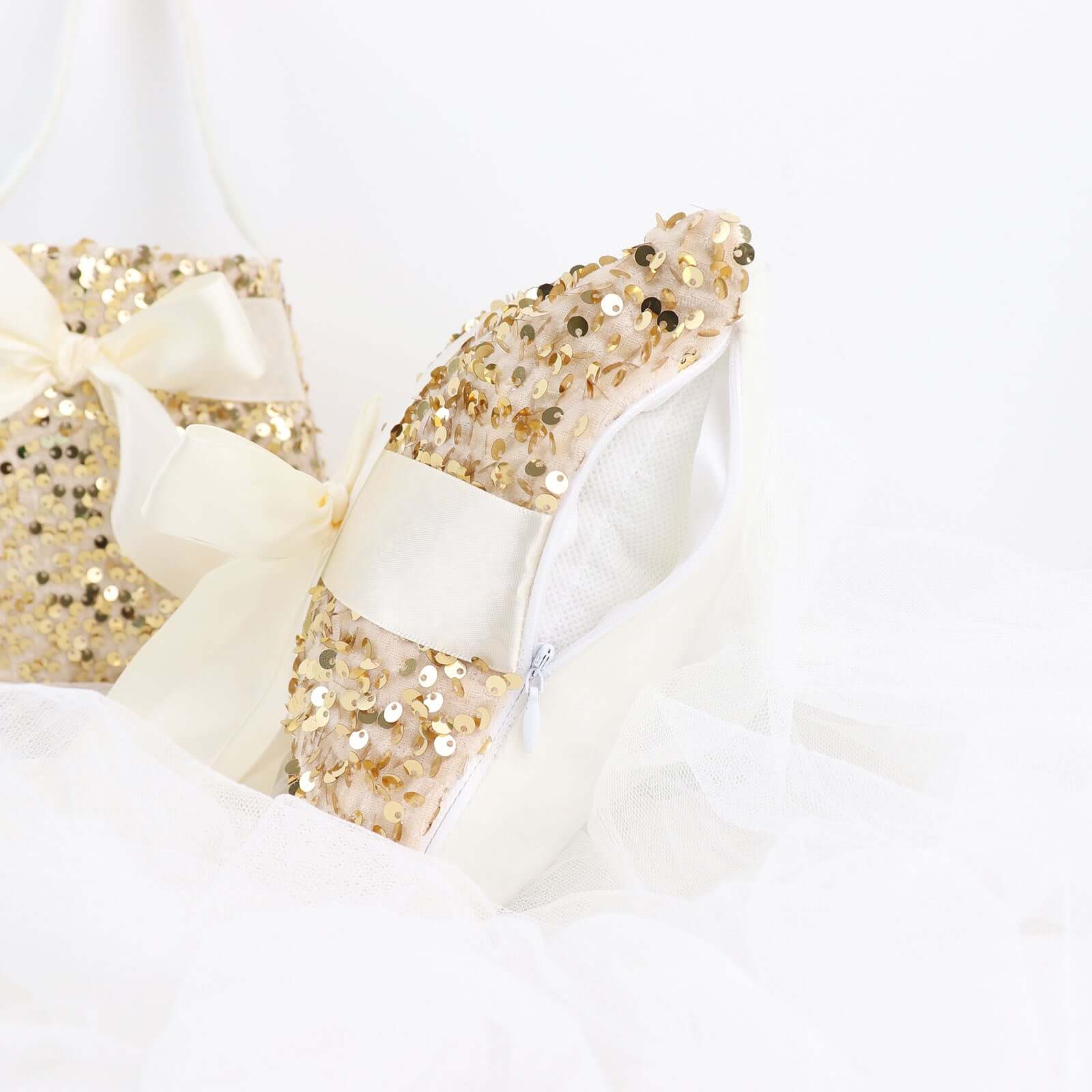1 Set Gold Sequin Flower Girl Petal Basket and Ring Bearer Pillow Wedding Set - Image 9