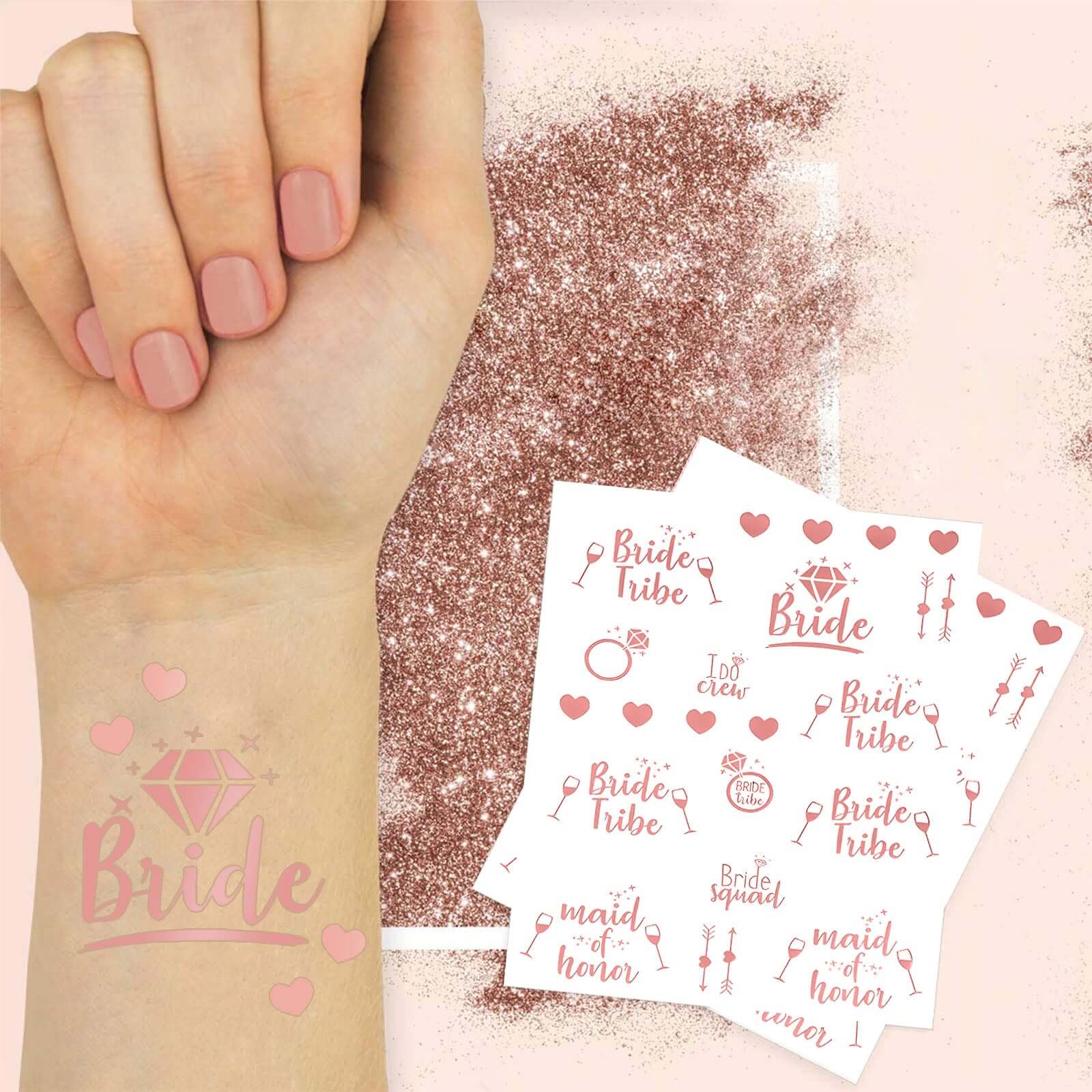 1 Set Rose Gold Bachelorette Party Decoration Supplies Kit, White Bridal Veil, Tiara Crown, Glittered Bride To Be Sash, & Stickers - Image 8