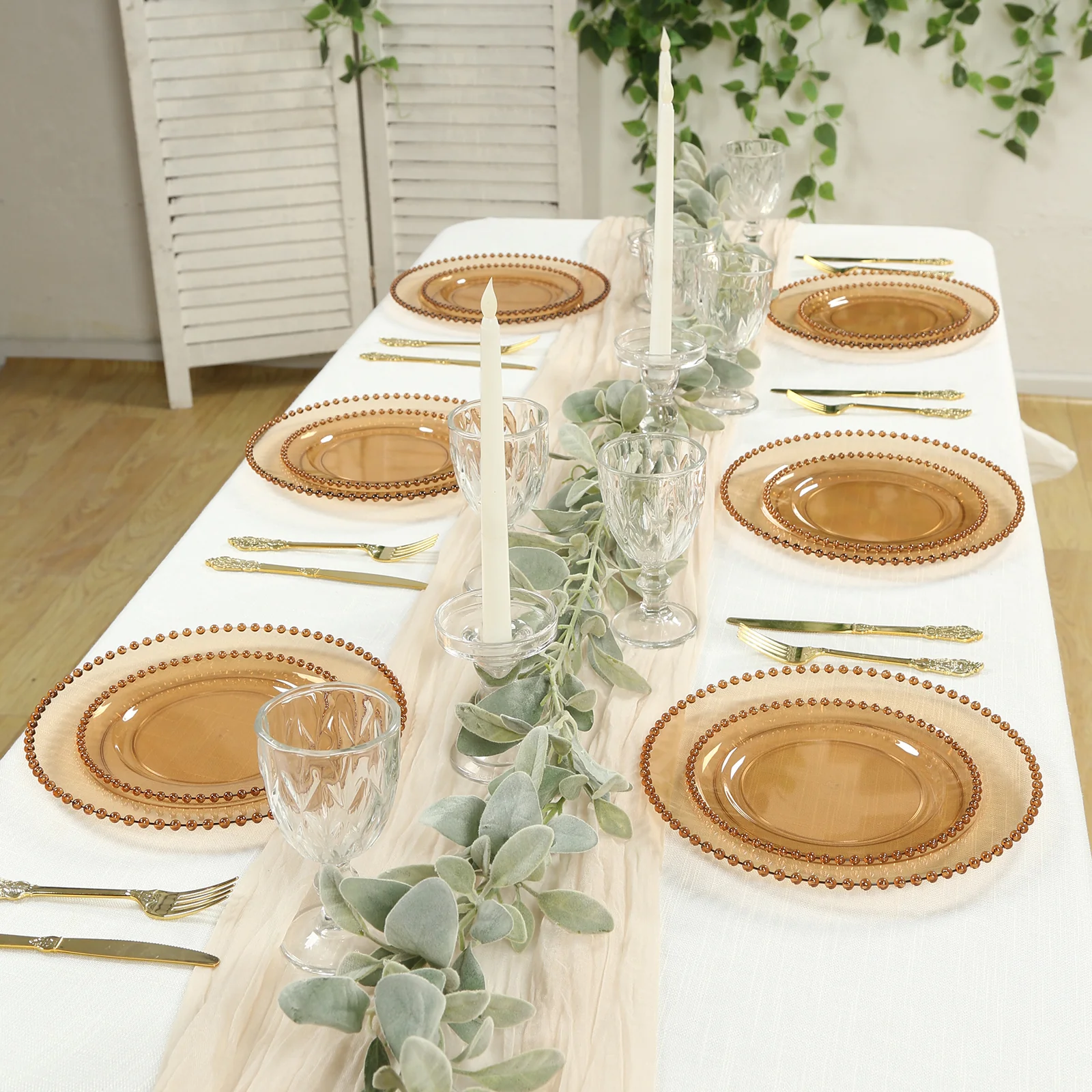 10-Pack Plastic Round Dinner Plates 10" Amber Gold with Beaded Rim - Disposable Party Plates for Stylish Gatherings & Celebrations - Image 8