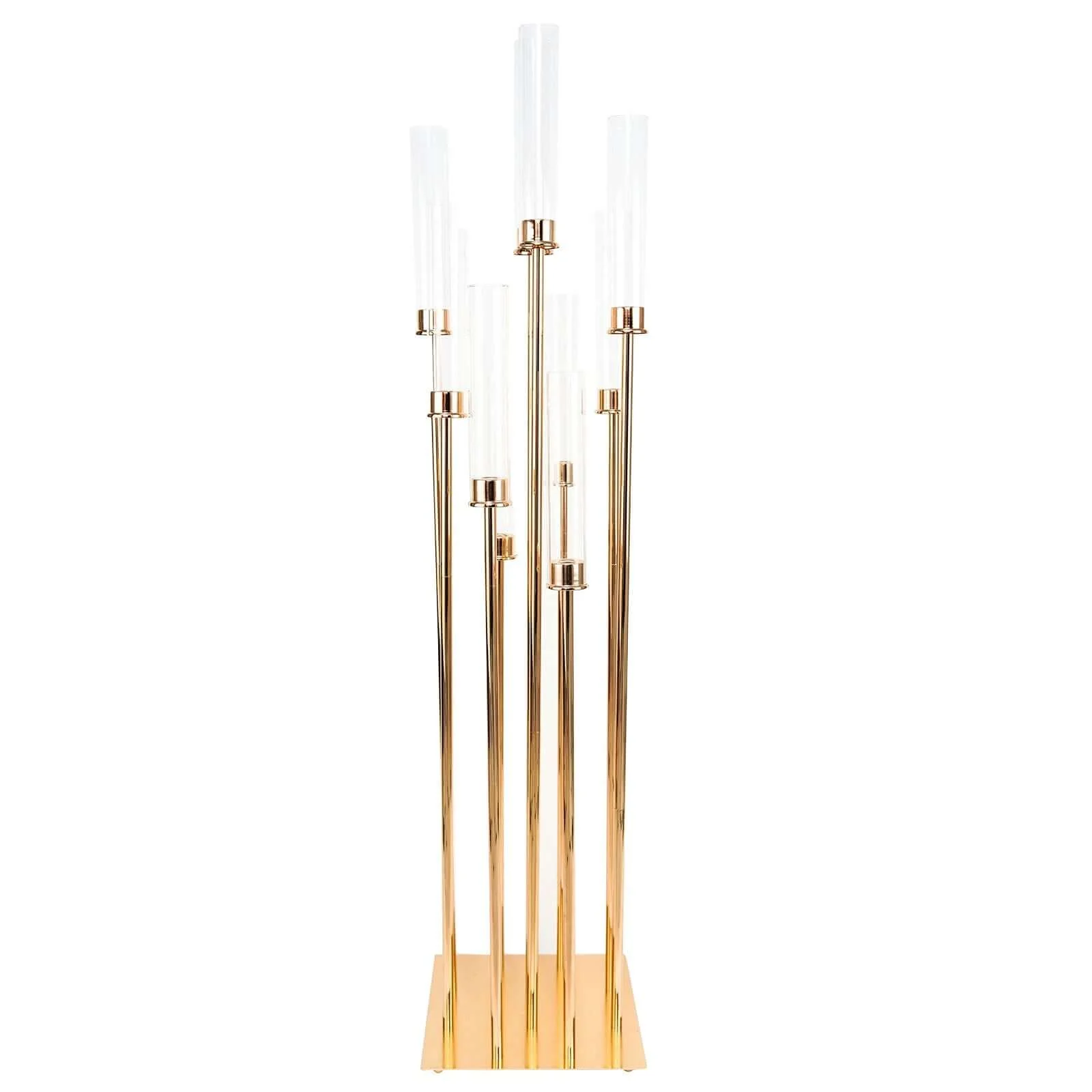 10-Arm Gold Cluster Taper Candle Holder with Clear Glass Shades 50" - Stylish Large Candle Arrangement for Events - Image 6