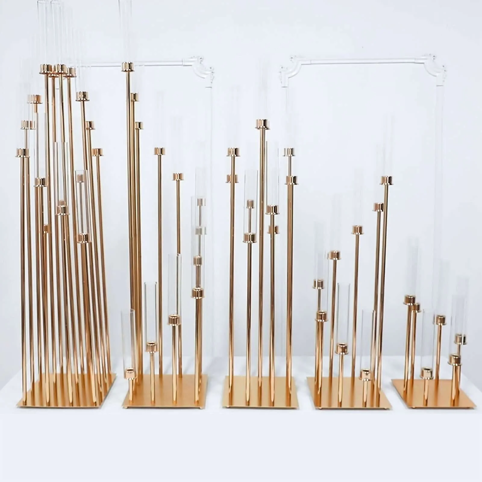 10-Arm Gold Cluster Taper Candle Holder with Clear Glass Shades 50" - Stylish Large Candle Arrangement for Events - Image 8