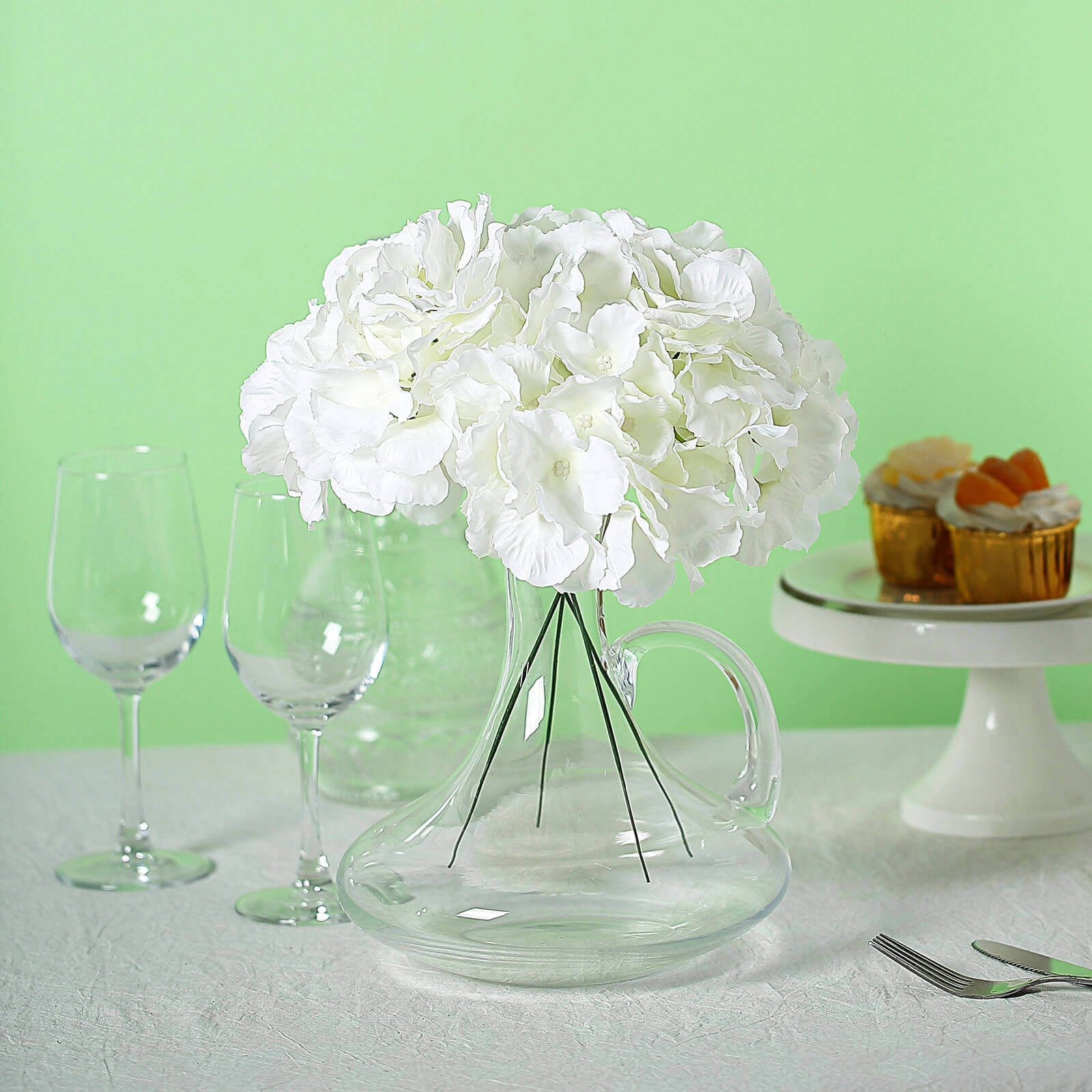 10 Flower Head and Stems Cream Artificial Satin Hydrangeas, DIY Arrangement - Image 7