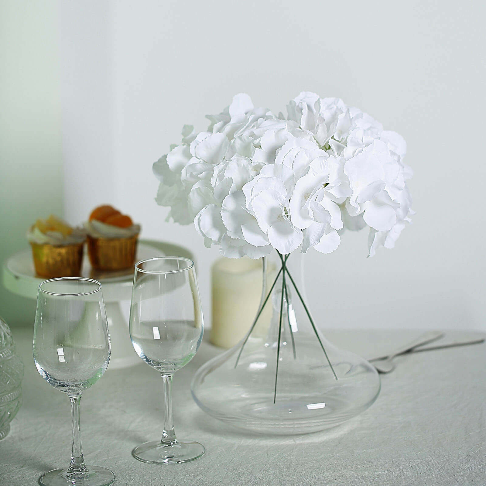 10 Flower Head and Stems White Artificial Satin Hydrangeas, DIY Arrangement - Image 2