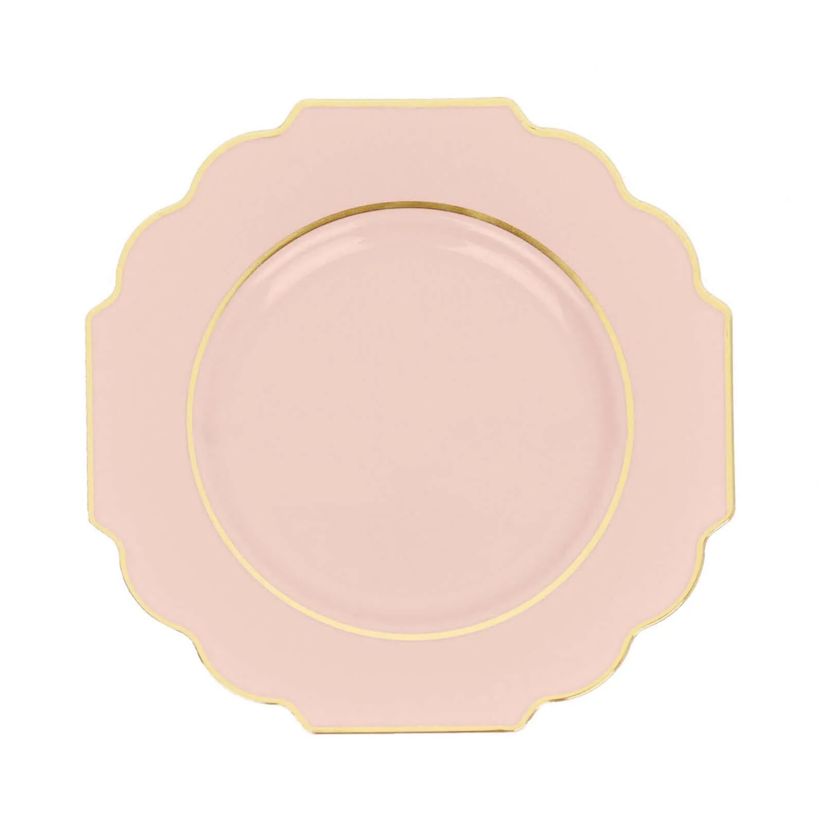 10 Pack Blush Hard Plastic Dinner Plates, Disposable Tableware, Baroque Heavy Duty Plates with Gold Rim 11" - Image 6
