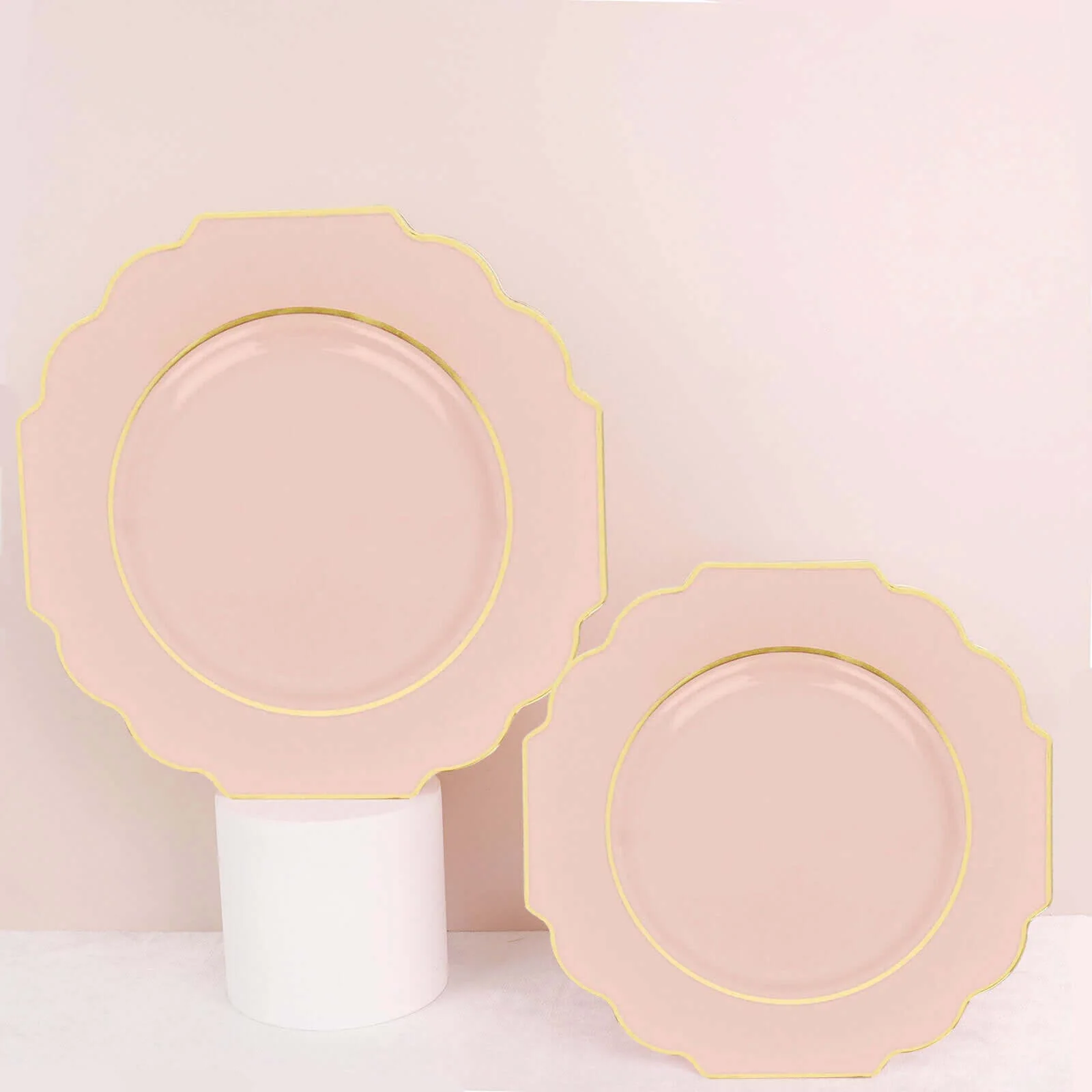 10 Pack Blush Hard Plastic Dinner Plates, Disposable Tableware, Baroque Heavy Duty Plates with Gold Rim 11" - Image 8