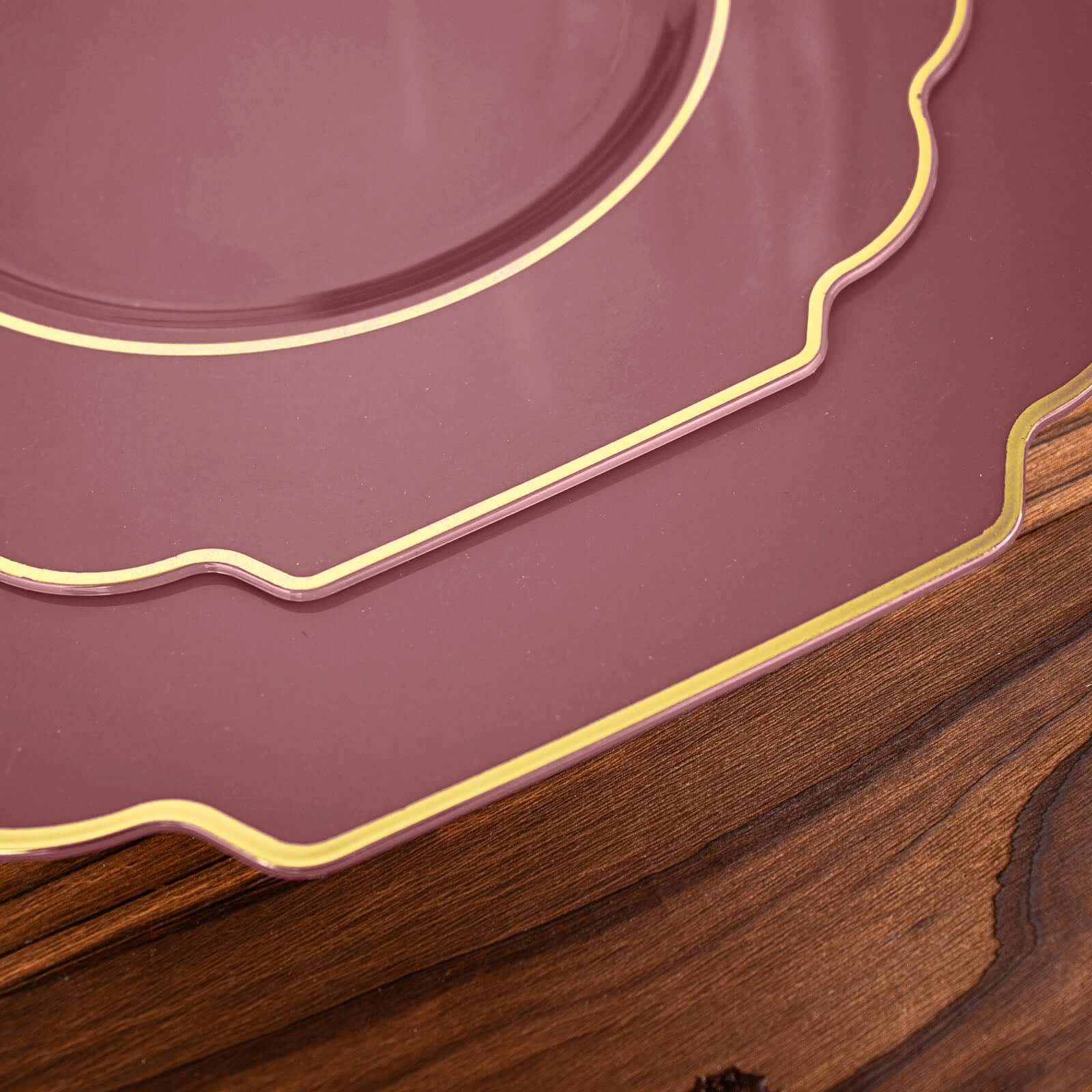 10 Pack Cinnamon Rose Hard Plastic Baroque Dinner Plates with Gold Rim, Heavy Duty Disposable Dinnerware 11" - Image 12