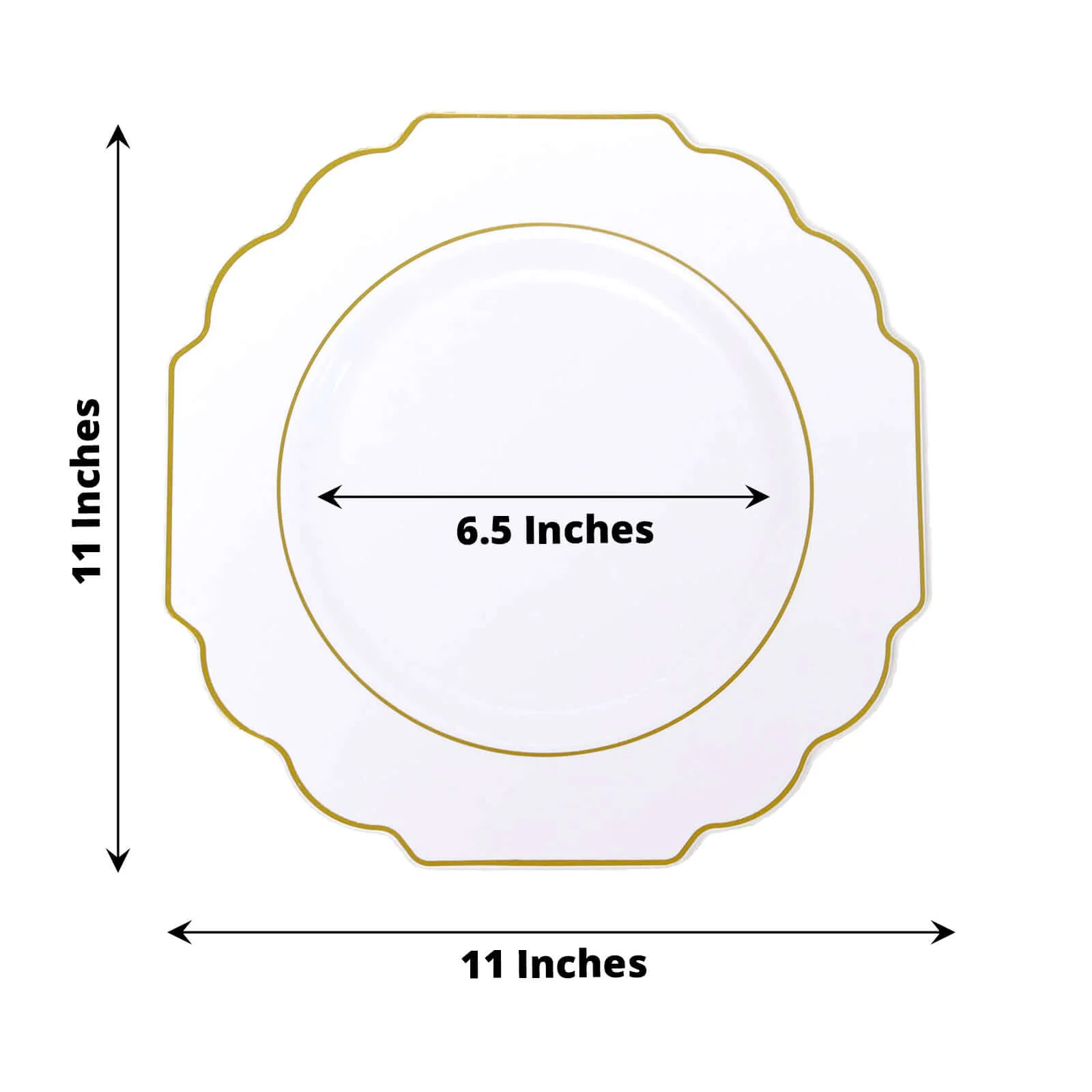 10 Pack White Hard Plastic Dinner Plates, Disposable Tableware, Baroque Heavy Duty Plates with Gold Rim 11" - Image 3