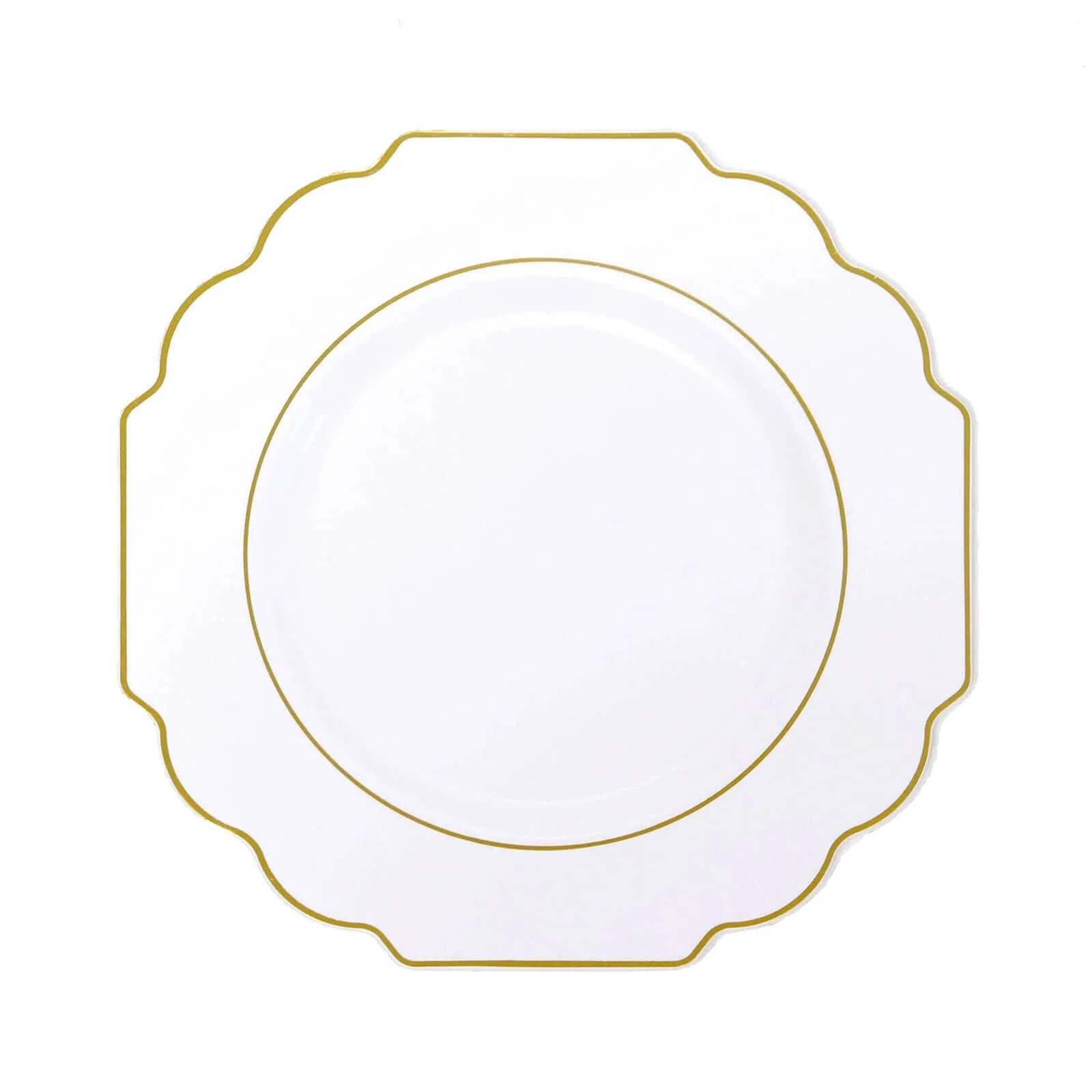 10 Pack White Hard Plastic Dinner Plates, Disposable Tableware, Baroque Heavy Duty Plates with Gold Rim 11" - Image 7
