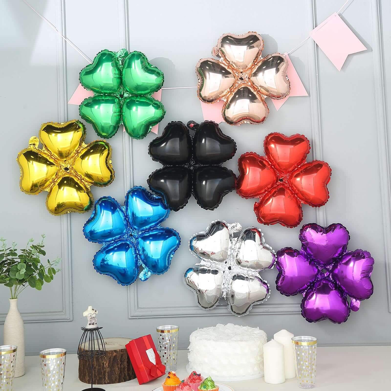 10 Pack Shiny Green Four Leaf Clover Shaped Mylar Foil Balloons 15" - Image 2