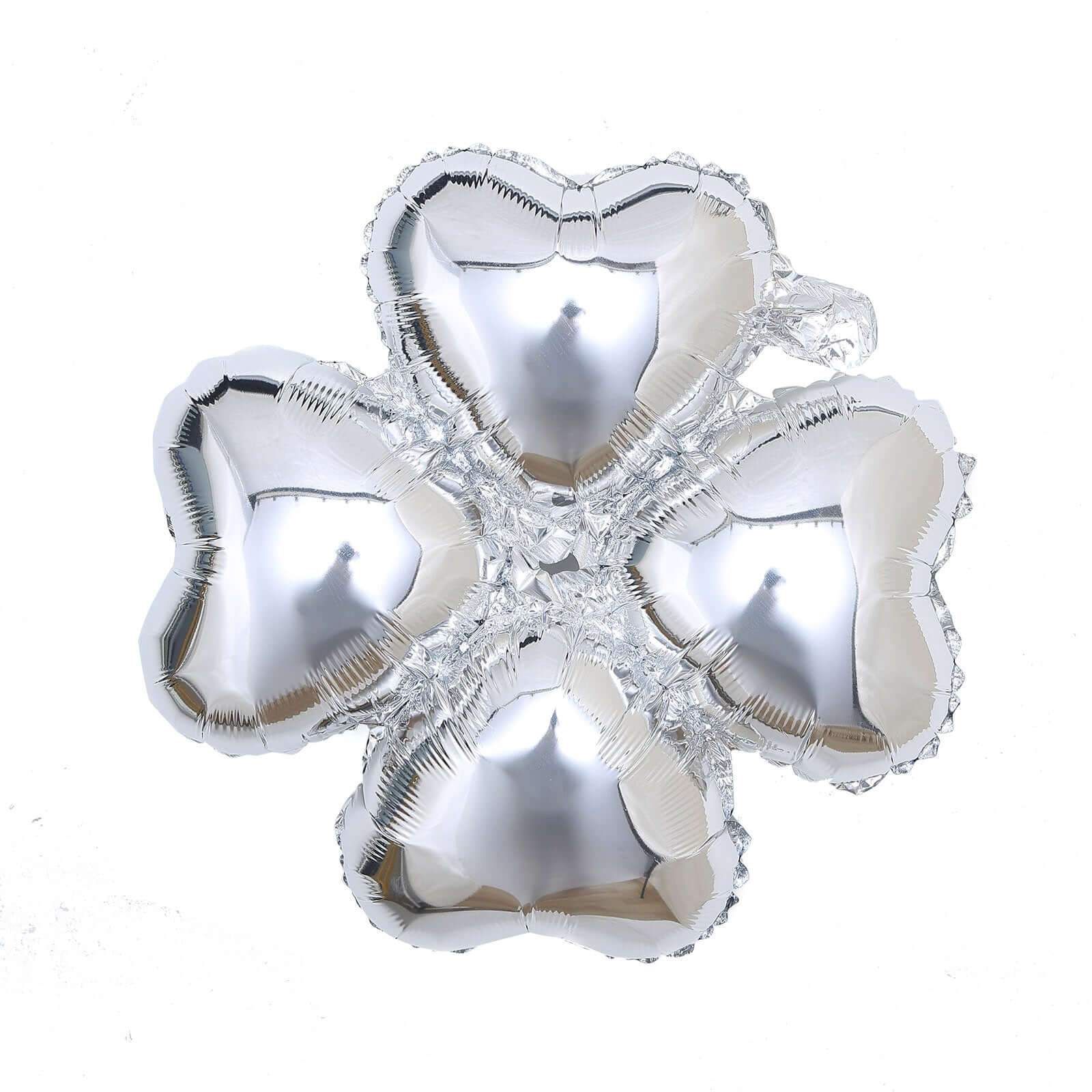 10 Pack Shiny Silver Four Leaf Clover Shaped Mylar Foil Balloons 15" - Image 10