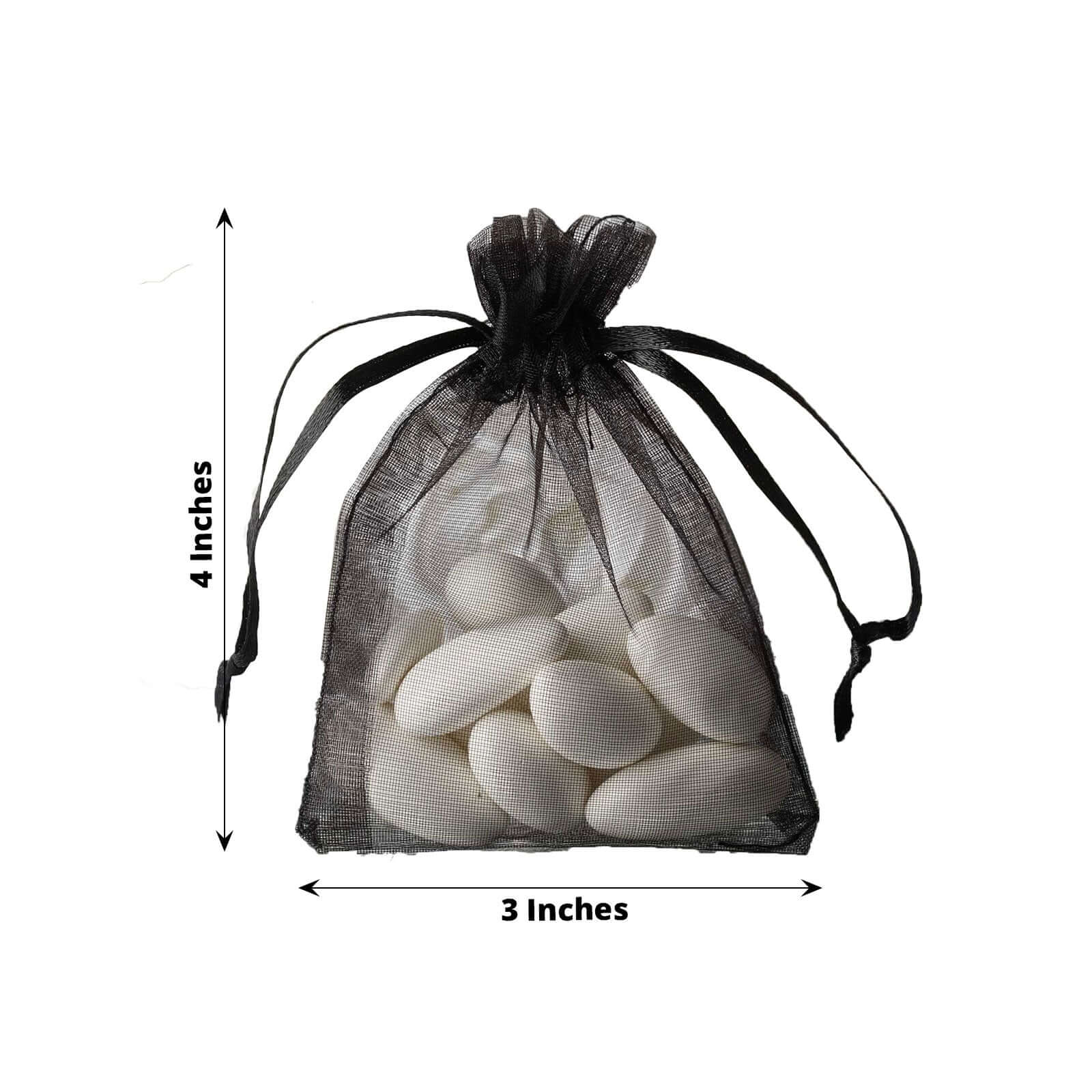 10 Pack Black Organza Drawstring Wedding Party Favor Gift Bags 3"x4" - Image 3