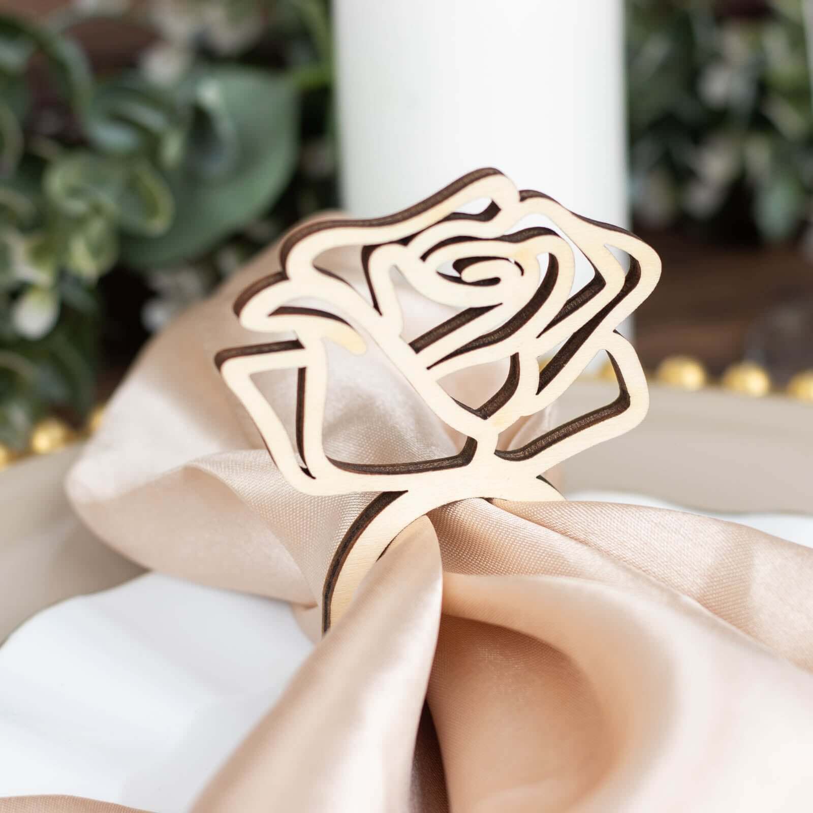 10 Pack Natural Wood Laser Cut Rose Design Boho Napkin Rings, Rustic Farmhouse Napkin Holders 4" - Image 13