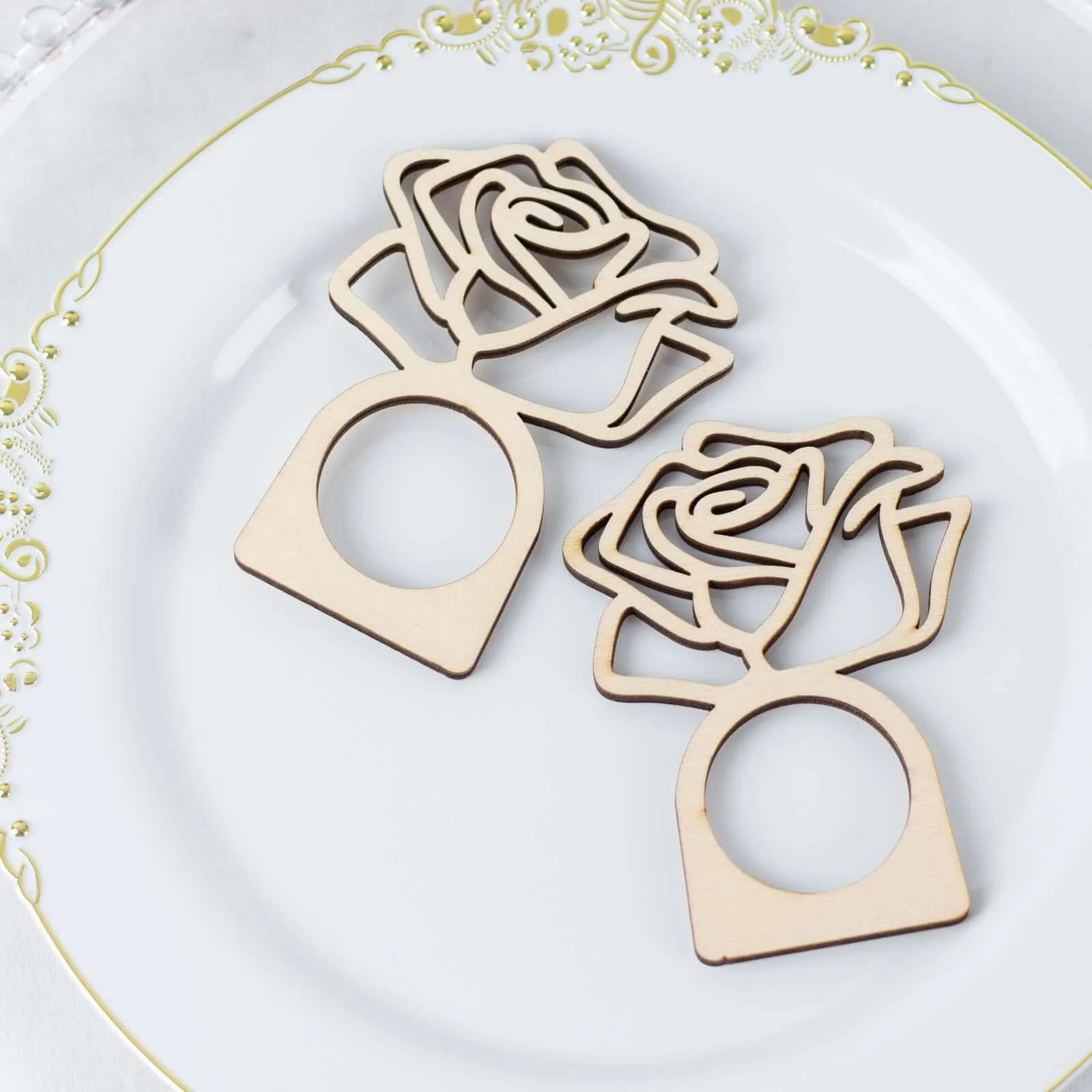 10 Pack Natural Wood Laser Cut Rose Design Boho Napkin Rings, Rustic Farmhouse Napkin Holders 4" - Image 6