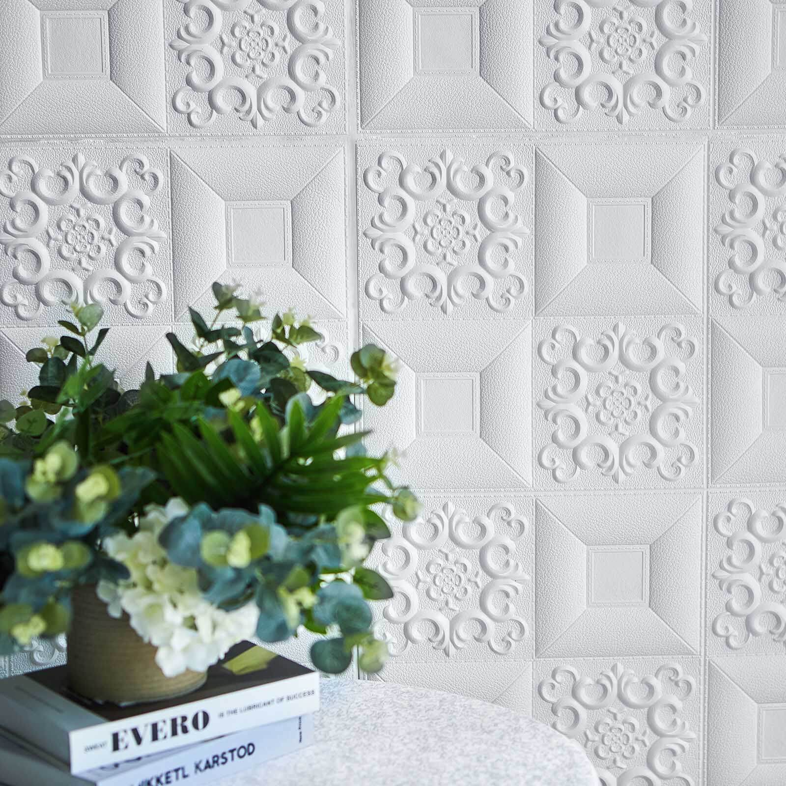 10 Pack 3D White Foam Self Adhesive Wall Panels - French Design 52 Sq ft - Image 12