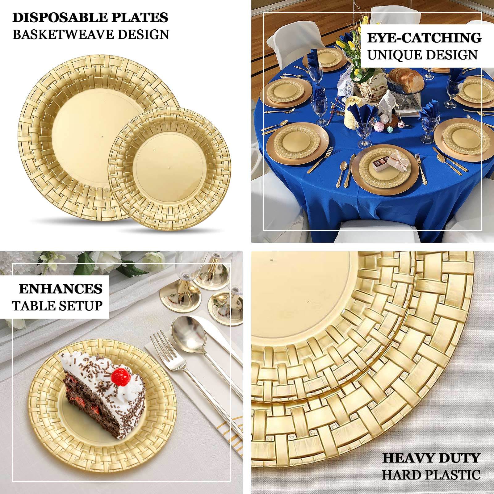 10 Pack Gold Basketweave Rim Plastic Salad Dessert Plates, Round Disposable Appetizer Plates 7" - Image 4