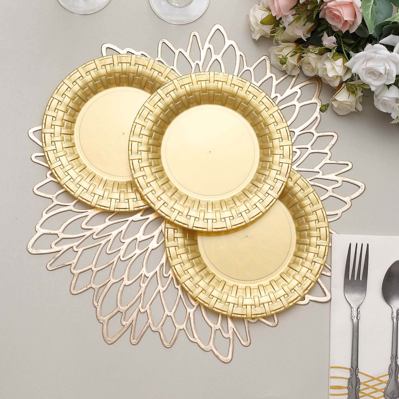 10 Pack Gold Basketweave Rim Plastic Salad Dessert Plates, Round Disposable Appetizer Plates 7" - Image 5