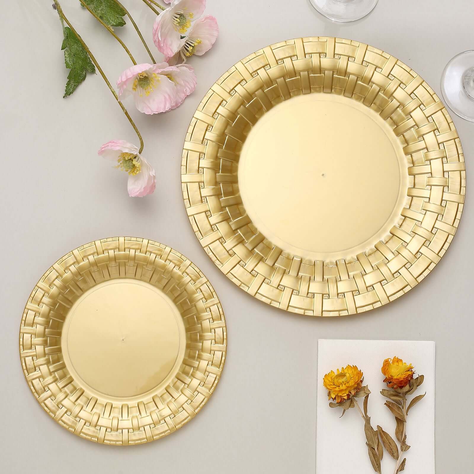 10 Pack Gold Basketweave Rim Plastic Salad Dessert Plates, Round Disposable Appetizer Plates 7" - Image 8