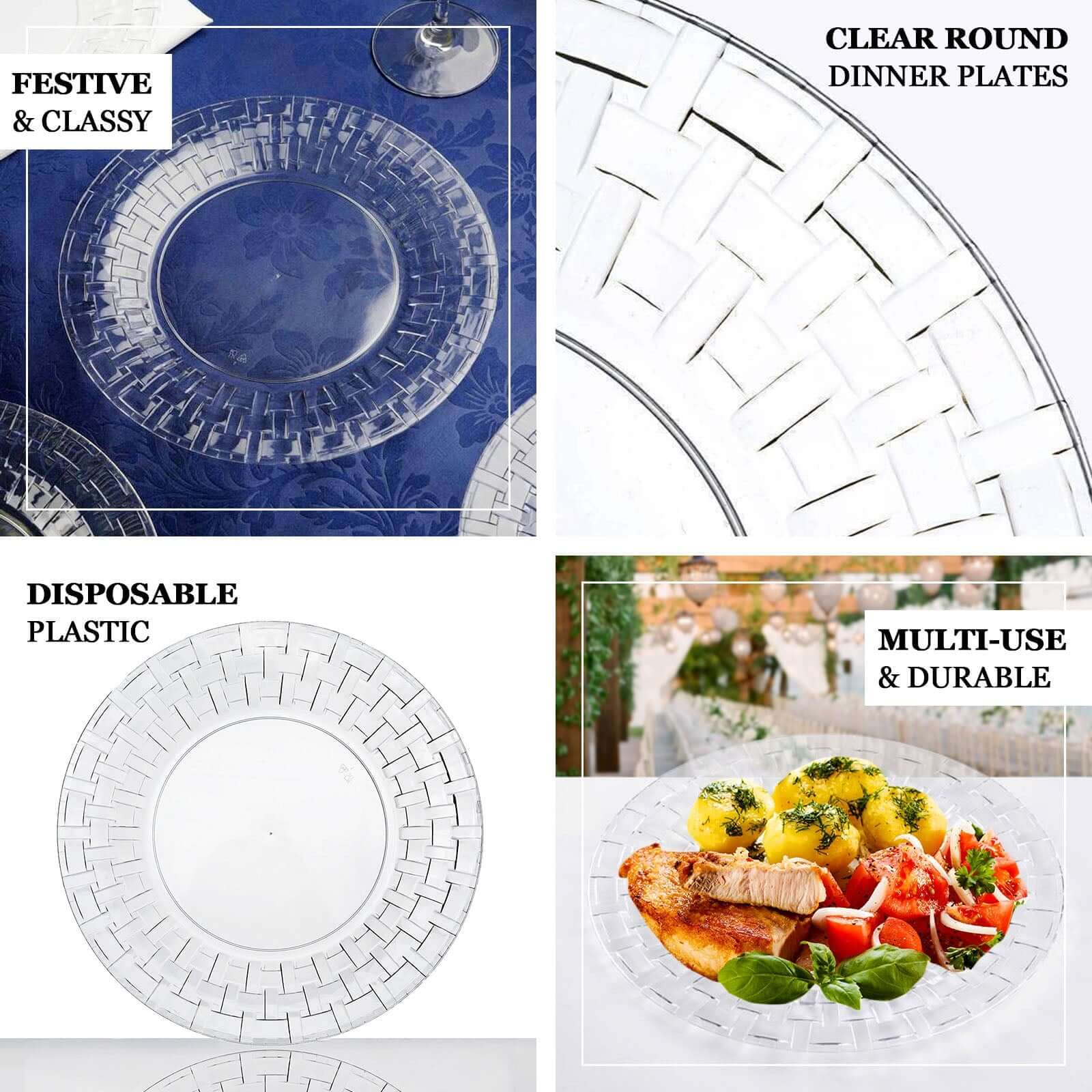 10 Pack White Basketweave Rim Plastic Salad Dessert Plates, Round Disposable Appetizer Plates 7" - Image 4