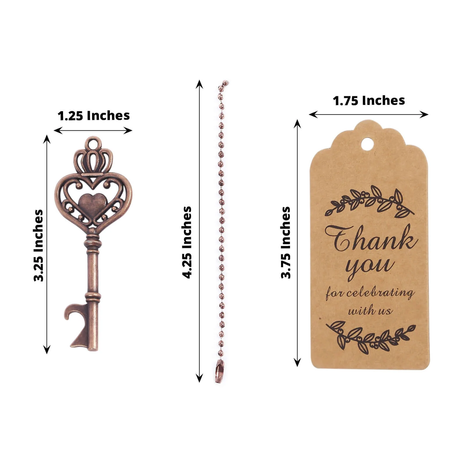 10 Pack Antique Gold Skeleton Key Bottle Opener Party Favors Wedding Souvenirs, Vintage Wedding Bridal Shower Favors With Tag Card & Chain - Image 3