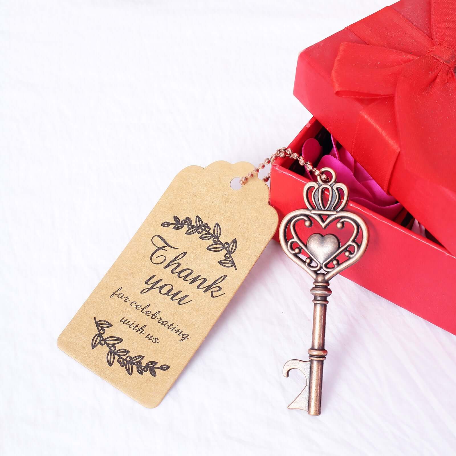 10 Pack Antique Gold Skeleton Key Bottle Opener Party Favors Wedding Souvenirs, Vintage Wedding Bridal Shower Favors With Tag Card & Chain - Image 5