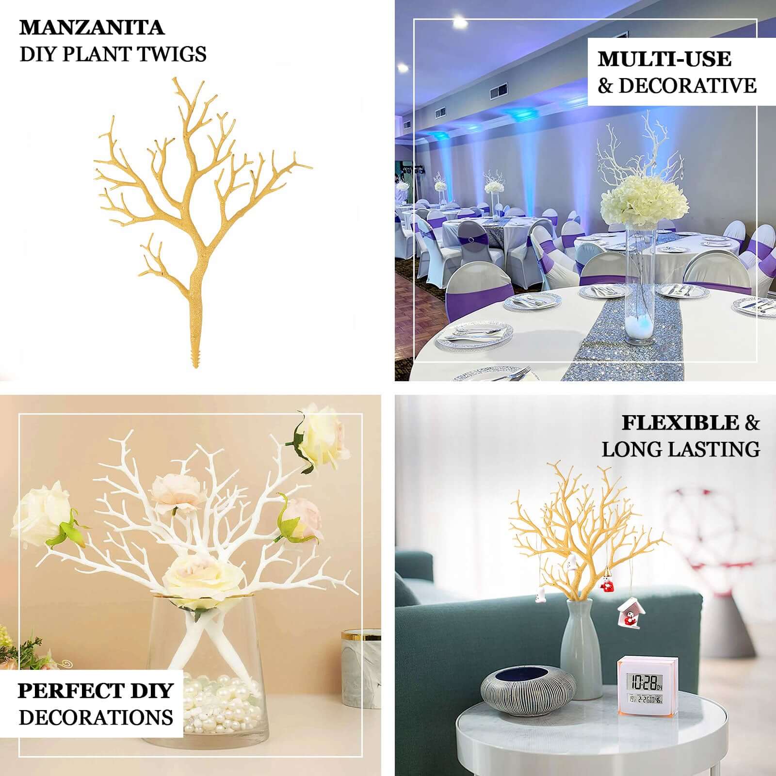 10-Pack Artificial Manzanita Tree Branch 14" White - Image 4