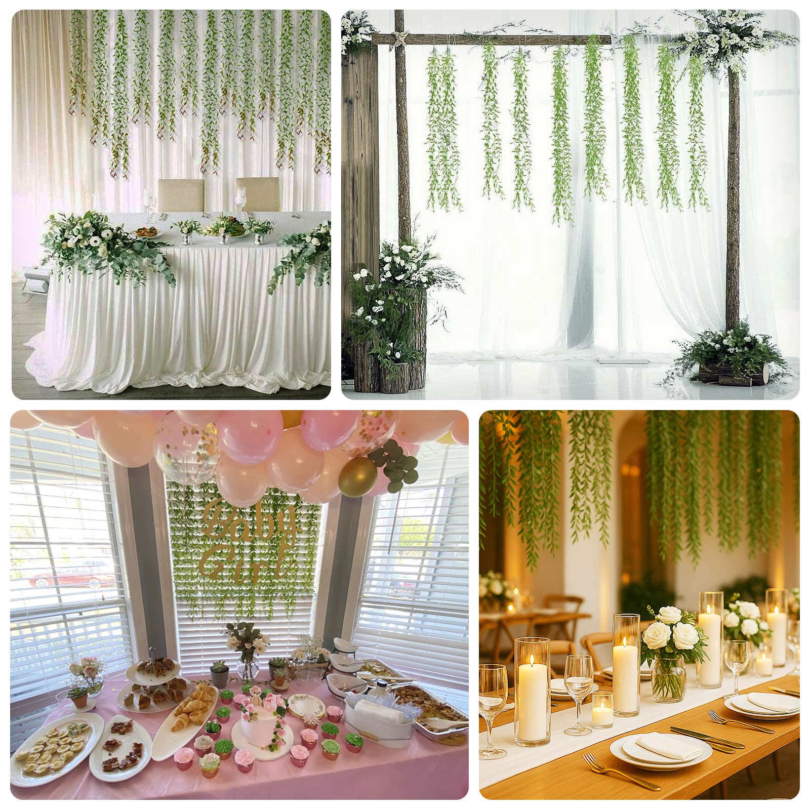 10 Pack Artificial Weeping Willow Leaves Hanging Vines with Stems, Fake Ivy Greenery Garland for Backdrop Wall Decor - 3.5ft - Image 4
