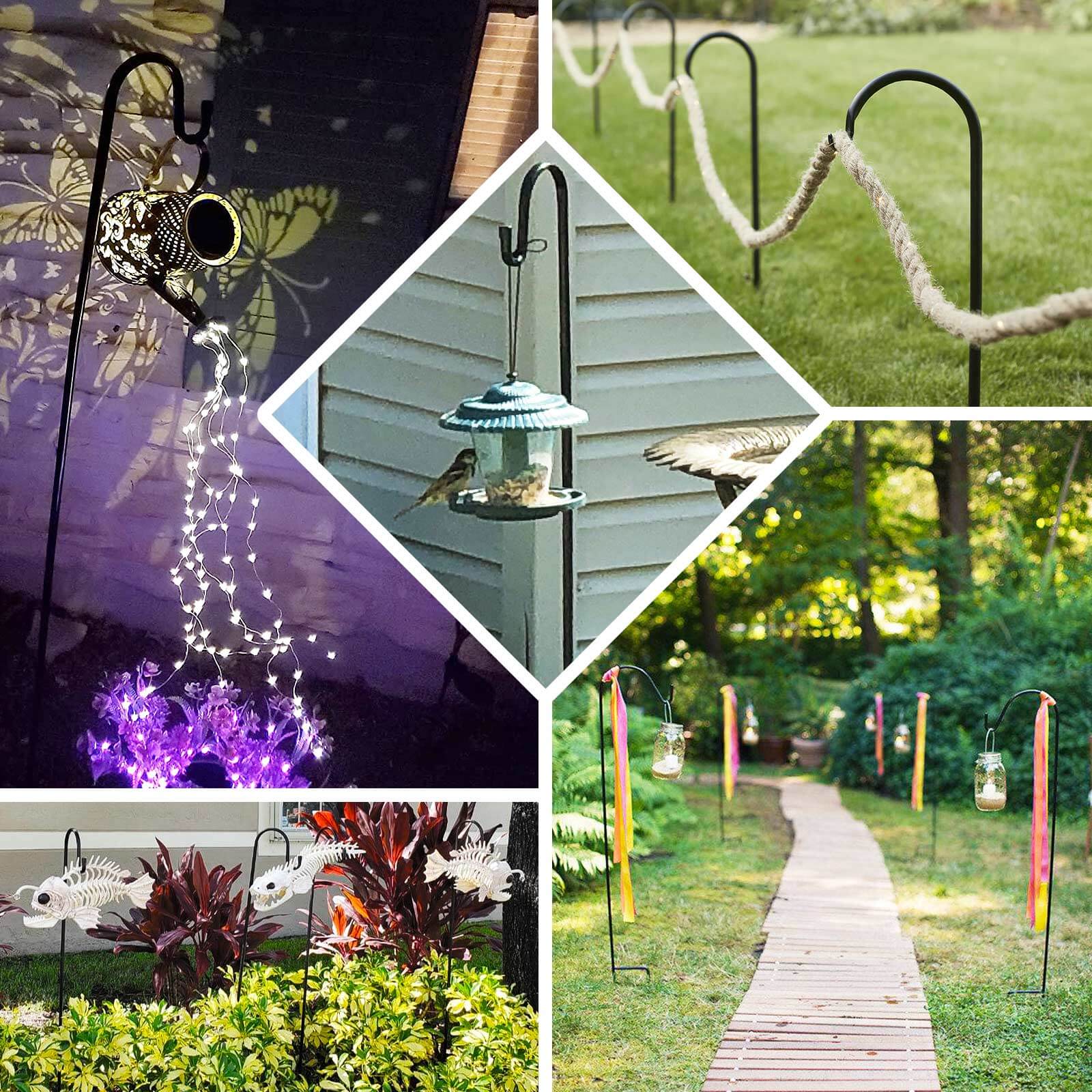 10 Pack Black Metal Shepherds Hook Plant Hanger Stands with 2 Prong Base, Outdoor Lantern Hangers Heavy Duty Bird Feeder Poles - 46" - Image 4