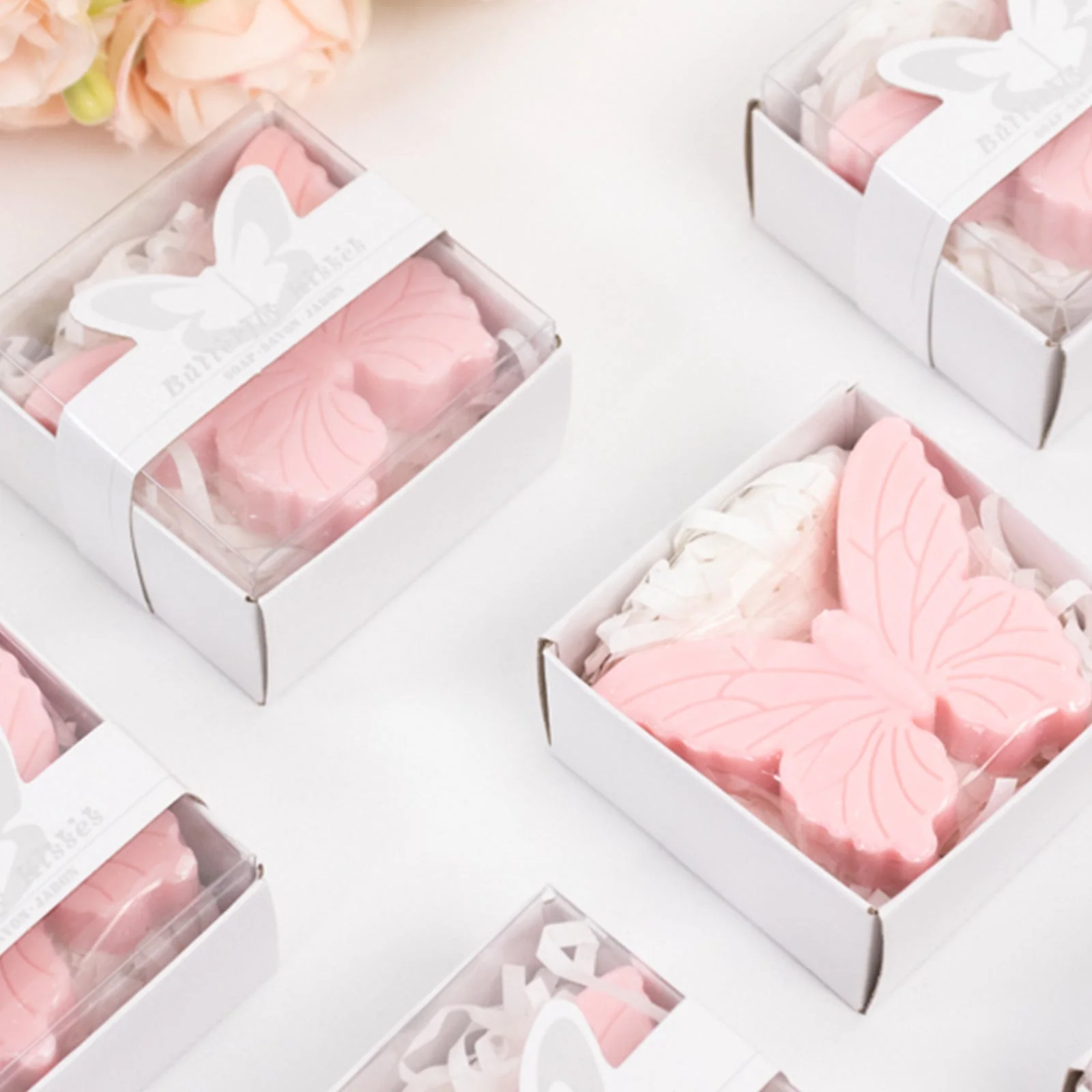 10 Pack Blush Butterfly Unscented Soap Party Favors with Gift Boxes, Pre-Packed Baby Shower Wedding Souvenirs - 2" - Image 5