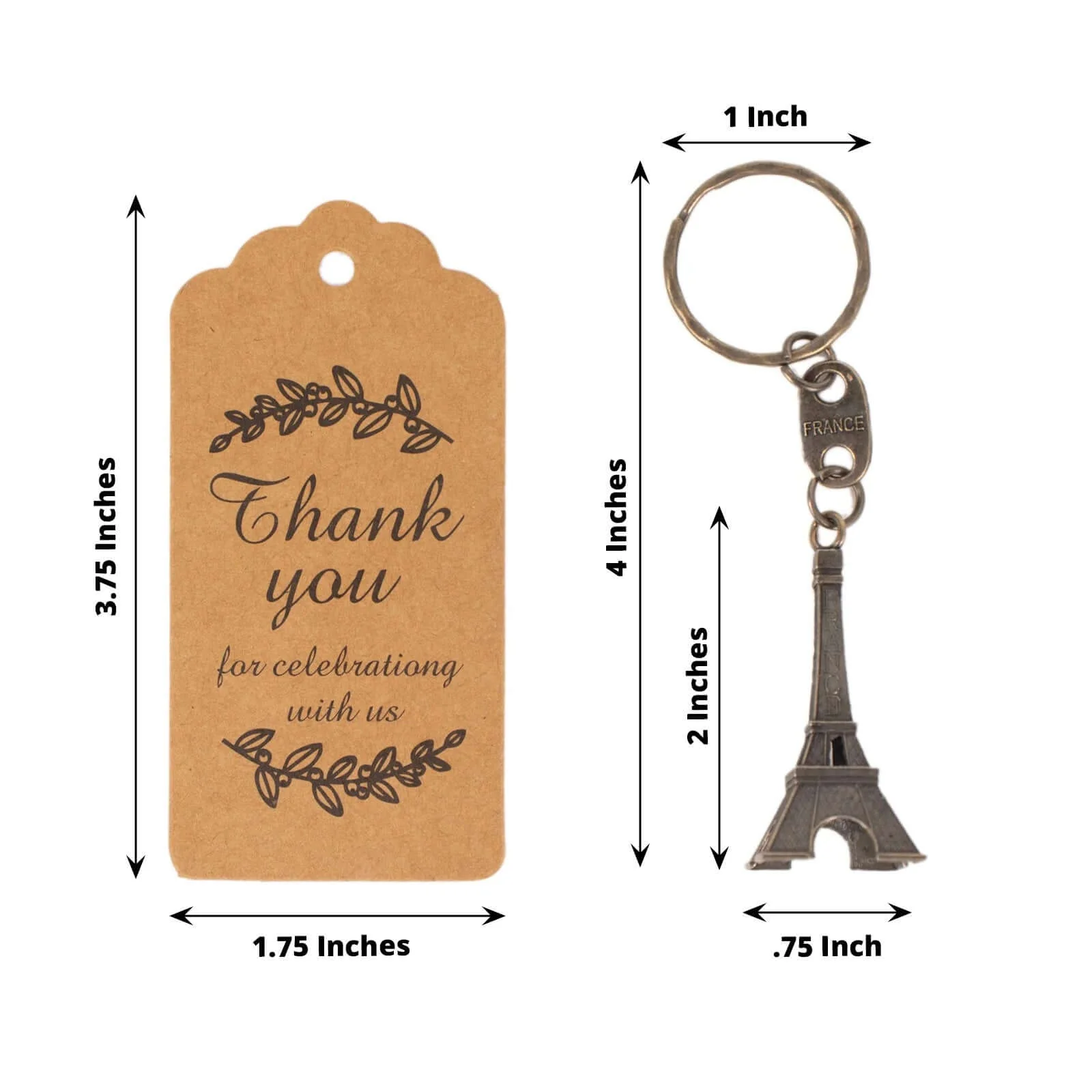 10 Pack Bronze Plastic Paris Eiffel Tower Keychain Party Favor, Wedding Bridal Shower Souvenirs With Thank You Tag - 4" - Image 3