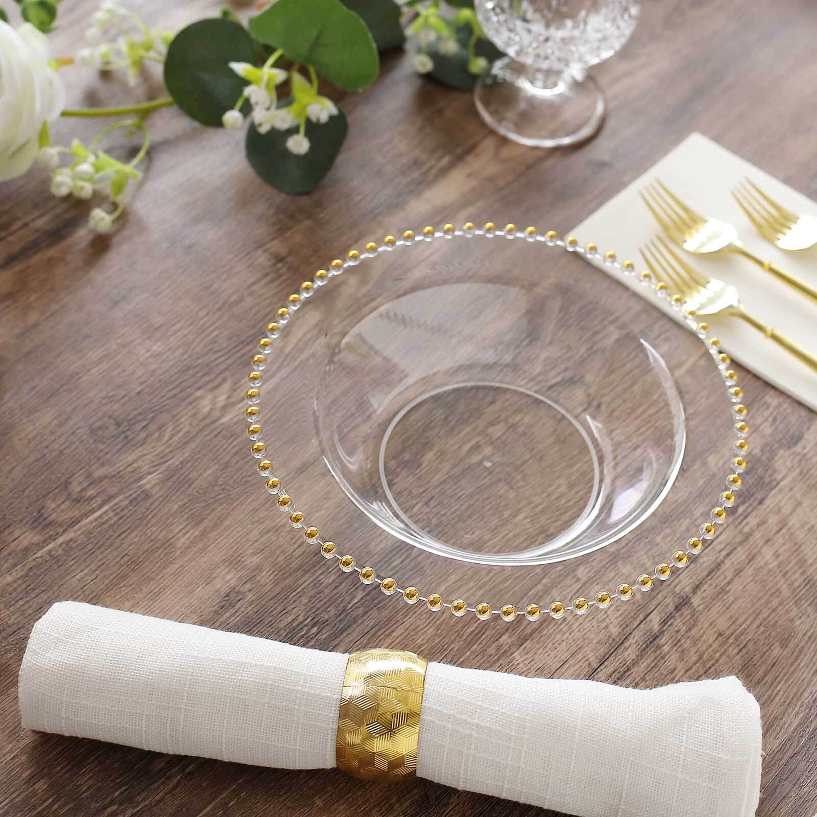 10-Pack Clear Plastic Soup Bowls 12oz, Gold Beaded Rim Round Design - Disposable Dessert Salad Bowls - Image 8