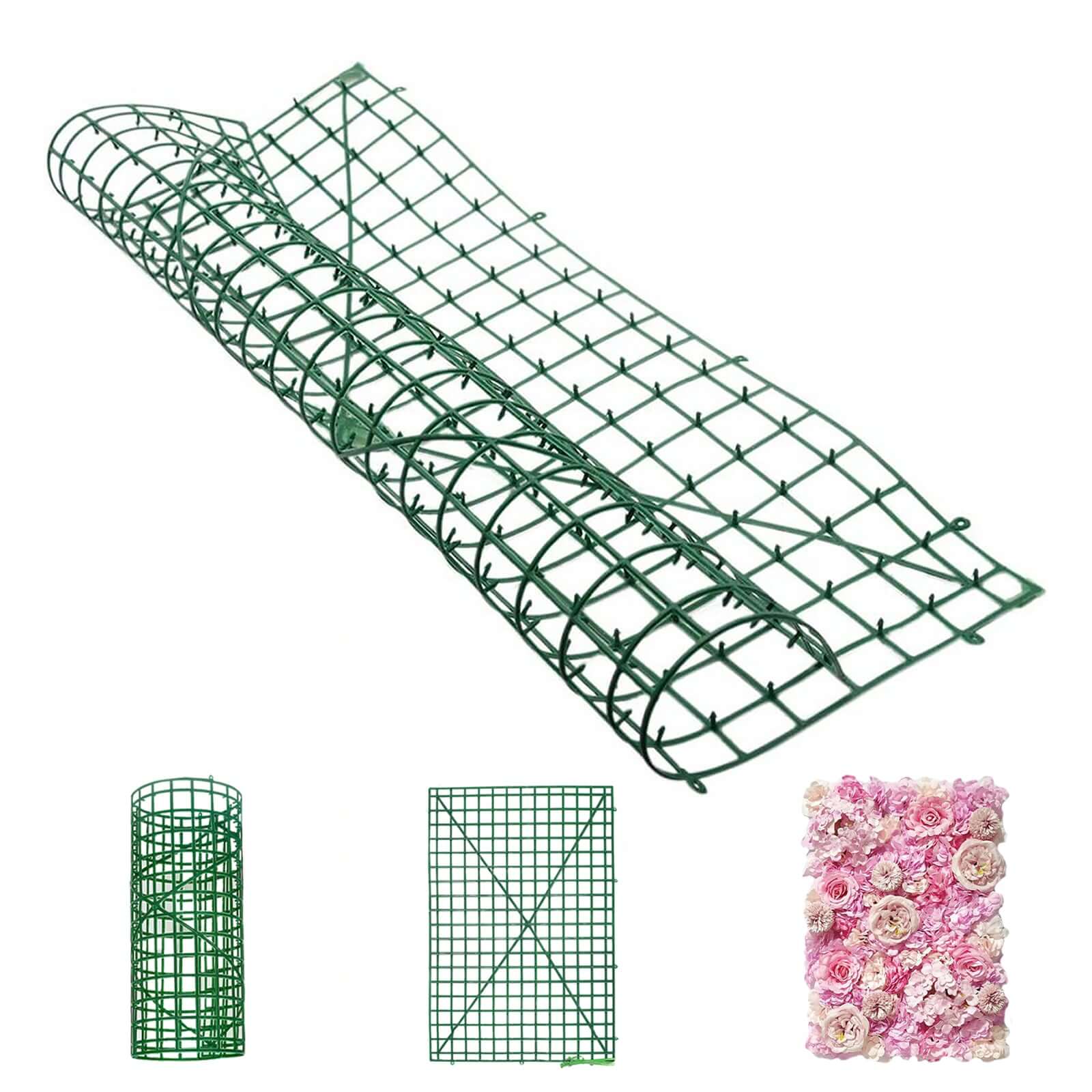 10 Pack Dark Green Plastic Mesh Flower Wall Panels, Artificial Plant Wall Fences Backdrop Grid Frames - 24"x16" - Image 2