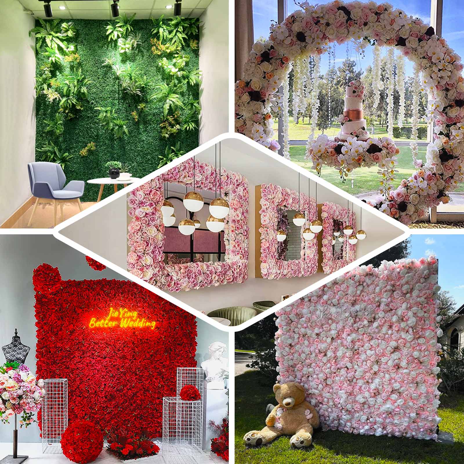 10 Pack Dark Green Plastic Mesh Flower Wall Panels, Artificial Plant Wall Fences Backdrop Grid Frames - 24"x16" - Image 5