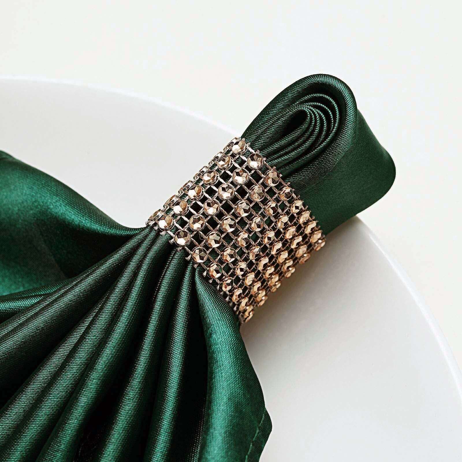 10 Pack Diamond Rhinestone Napkin Rings Antique Gold - Velcro Brooch Buckle for Chair Sashes